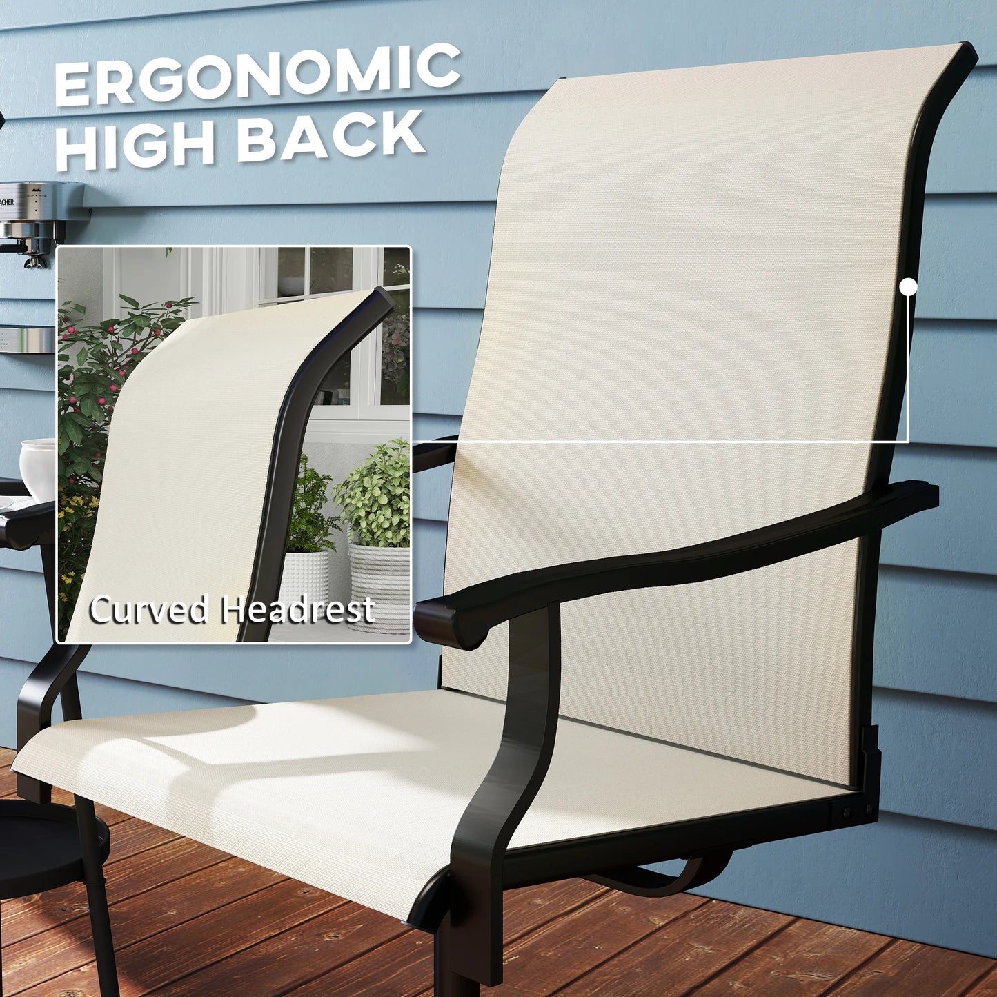 Patio Swivel Chairs Set of 2, High Back Patio Dining Chairs, Beige