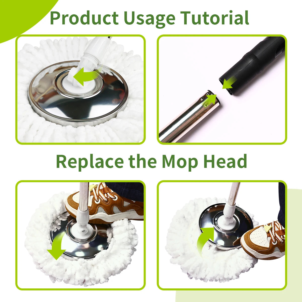 Mop Bucket Set 360 Degree Spin Mop System 3 Heads