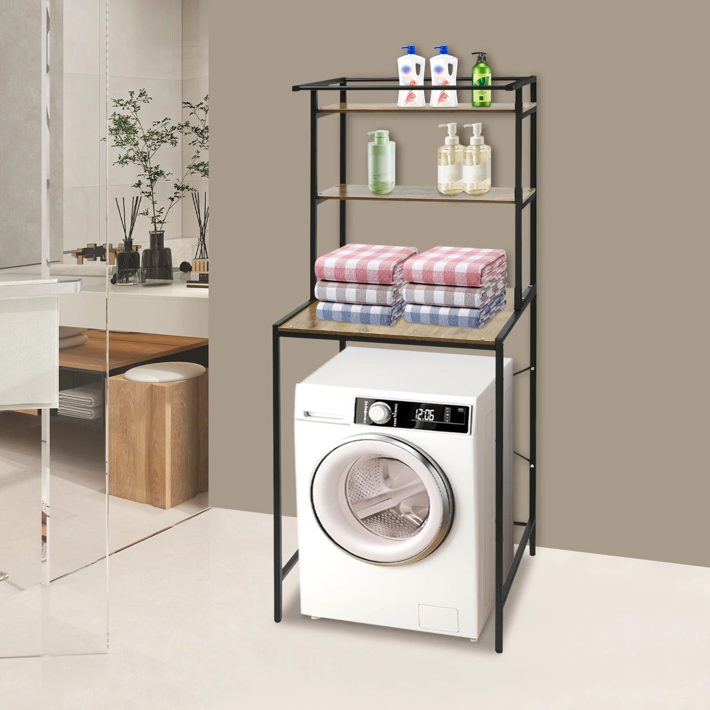 Triple Tier Washer And Dryer Storage Shelf Over Washing Machine