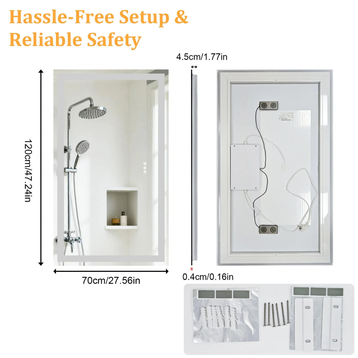50/60/100/120cm LED Bathroom Mirror Built-in Bluetooth Speaker Anti-Fog Dimmable Backlit Lighted Vanity Makeup Waterproof