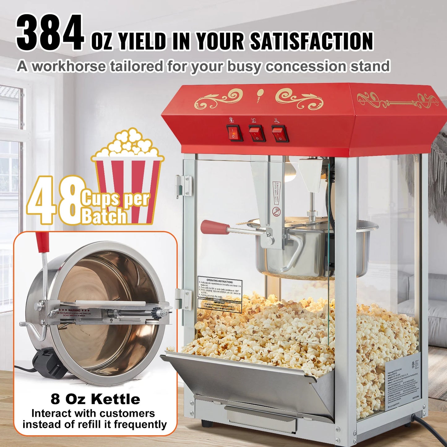 SucceBuy Electric Popcorn Maker Stainless Steel Commercial Popper Machine