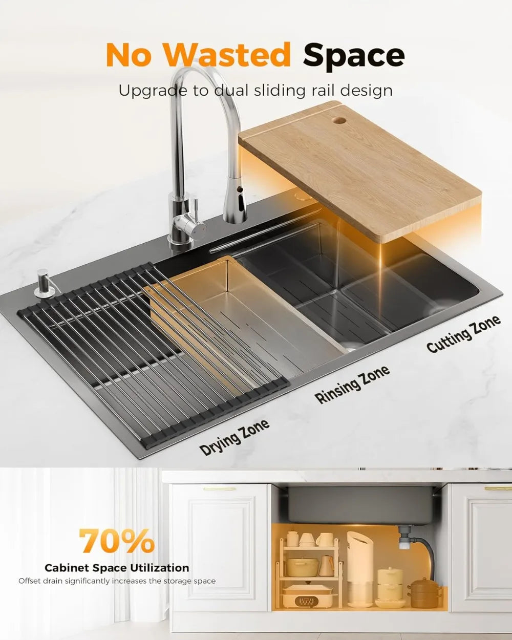 Drop In Kitchen Sink Stainless Steel Workstation Topmount Single Bowl