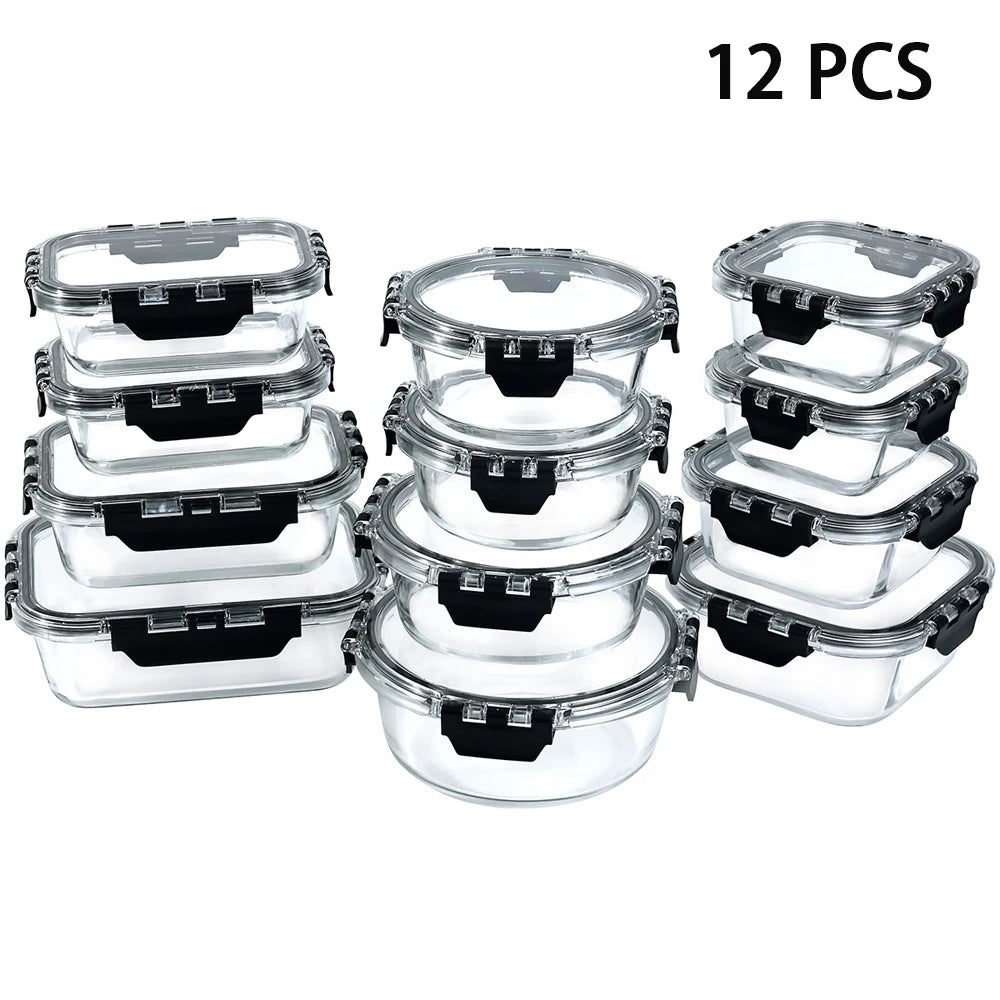 Glass Lunch Box Set, 12 Piece Airtight Food Storage Containers BPA Free