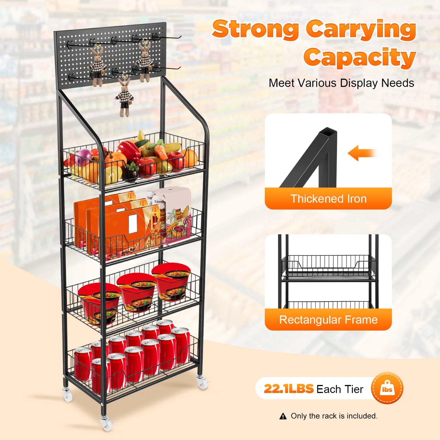 Bymaocar 4 Tier Display Rack With Wheel Cart For Retail