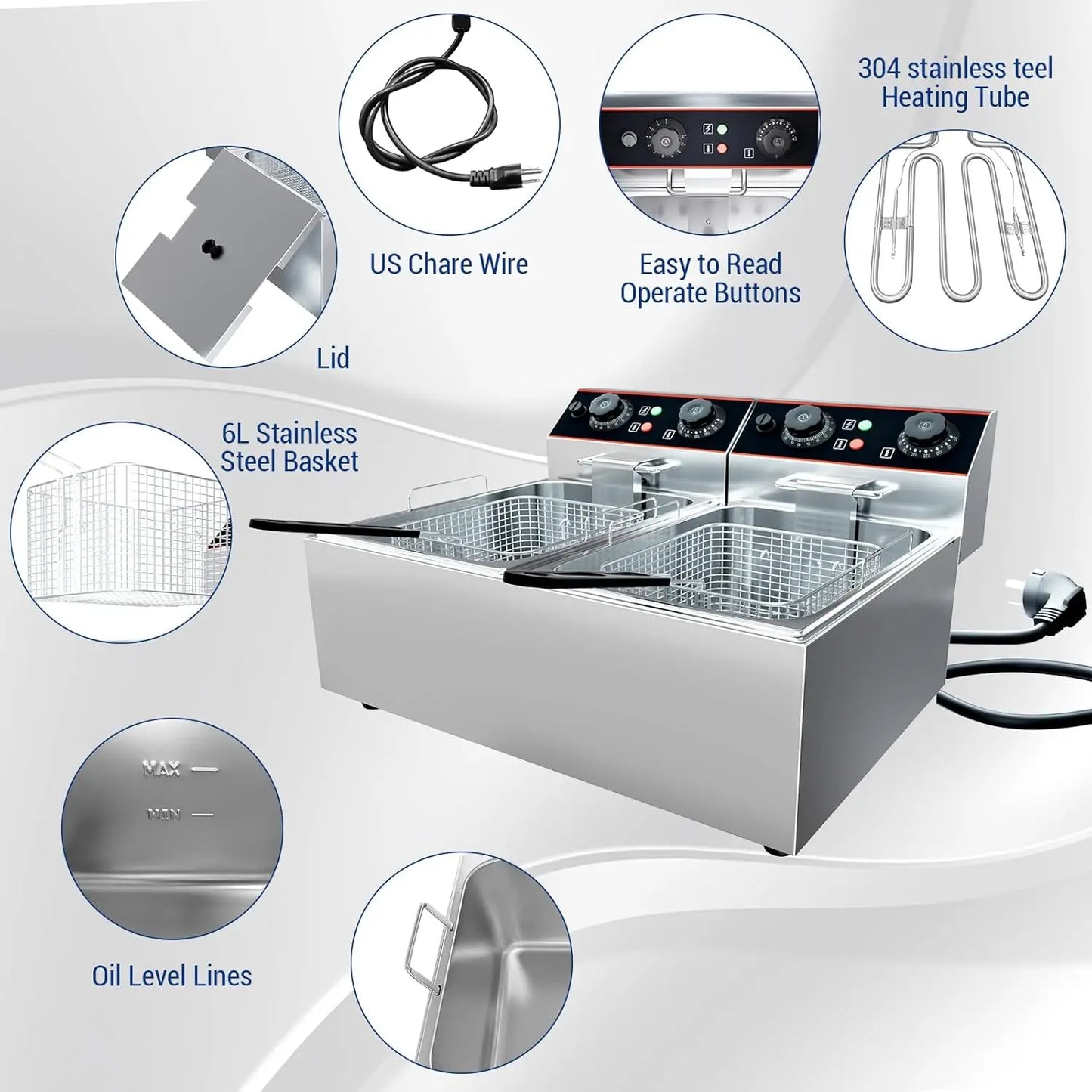 acekool Stainless Steel Commercial Deep Fryer With Baskets