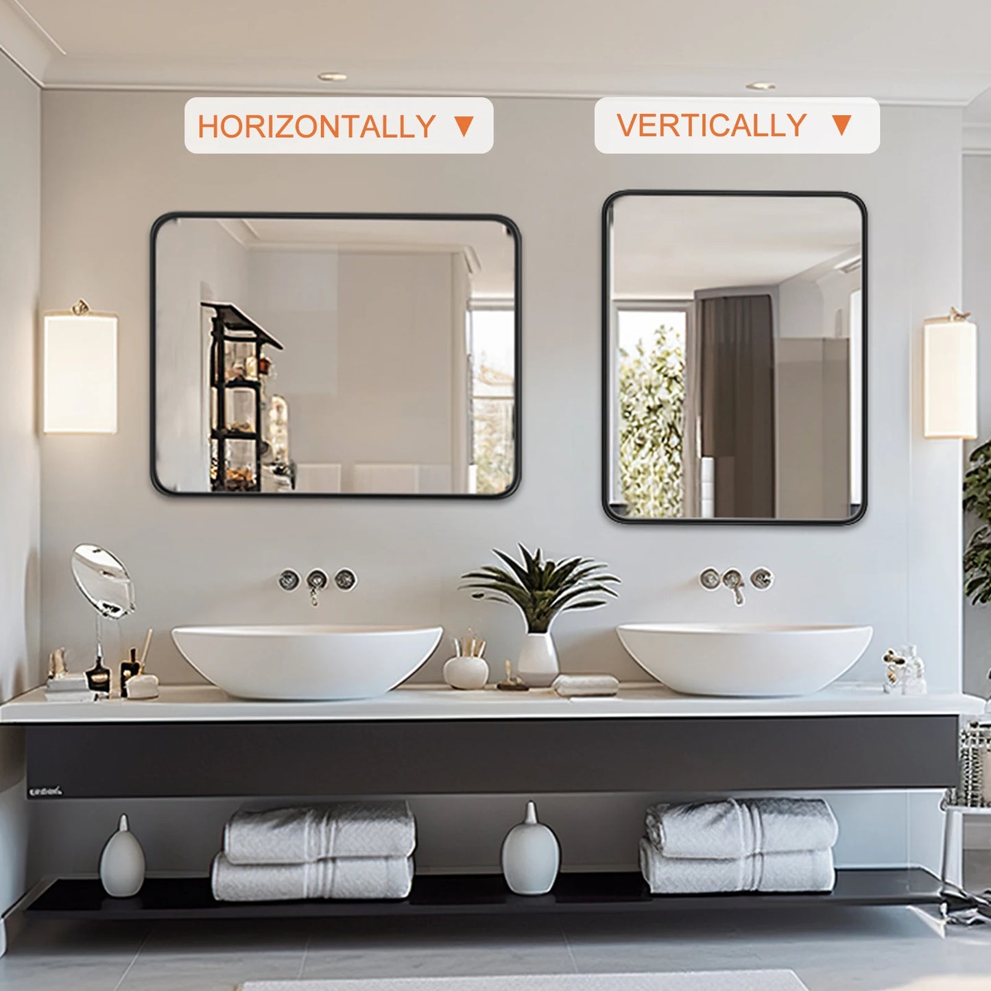 JHK Matte Metal Framed Bathroom Mirror For Wall Or Vanity
