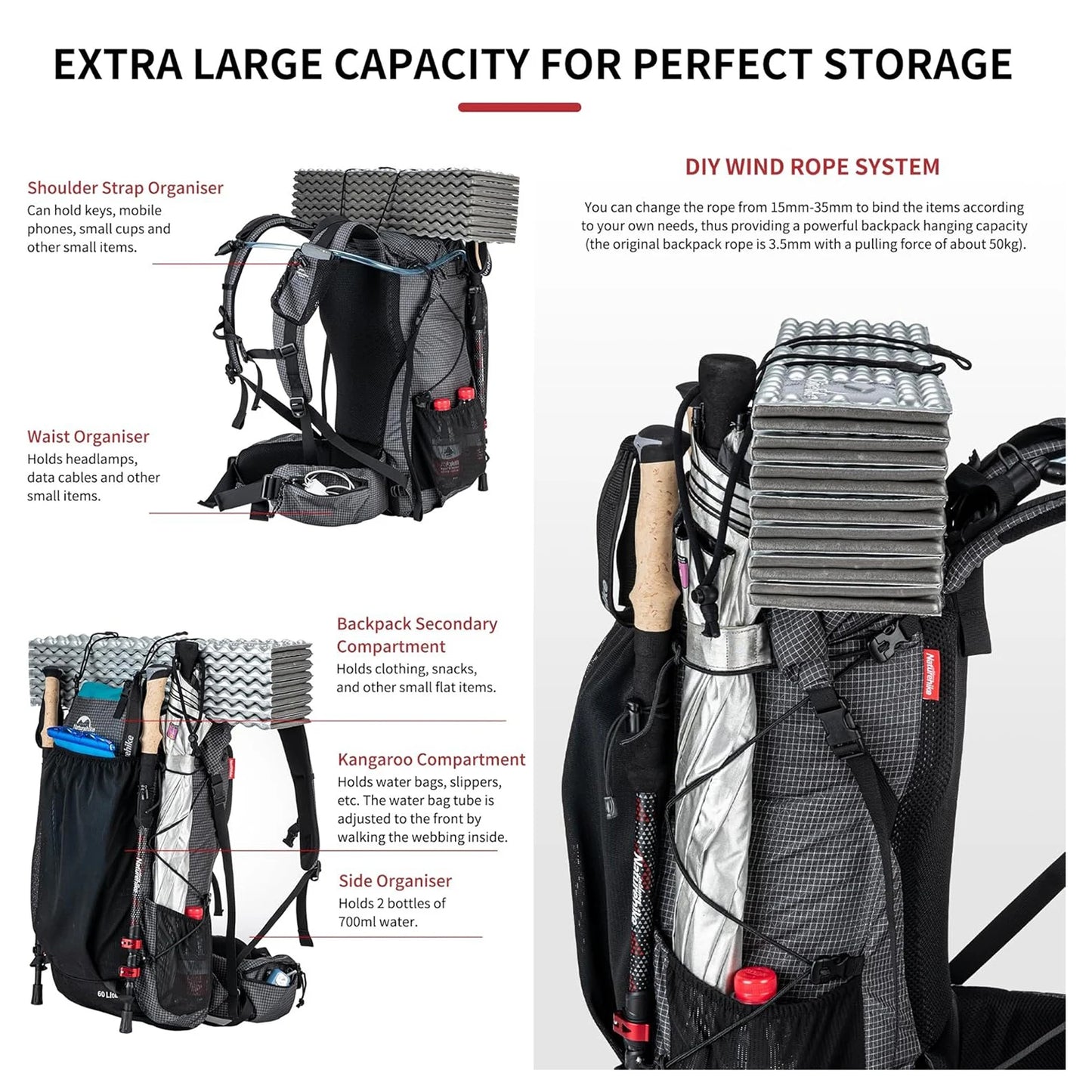 Naturehike Waterproof Mountain Backpack For Climbing Hiking Travel