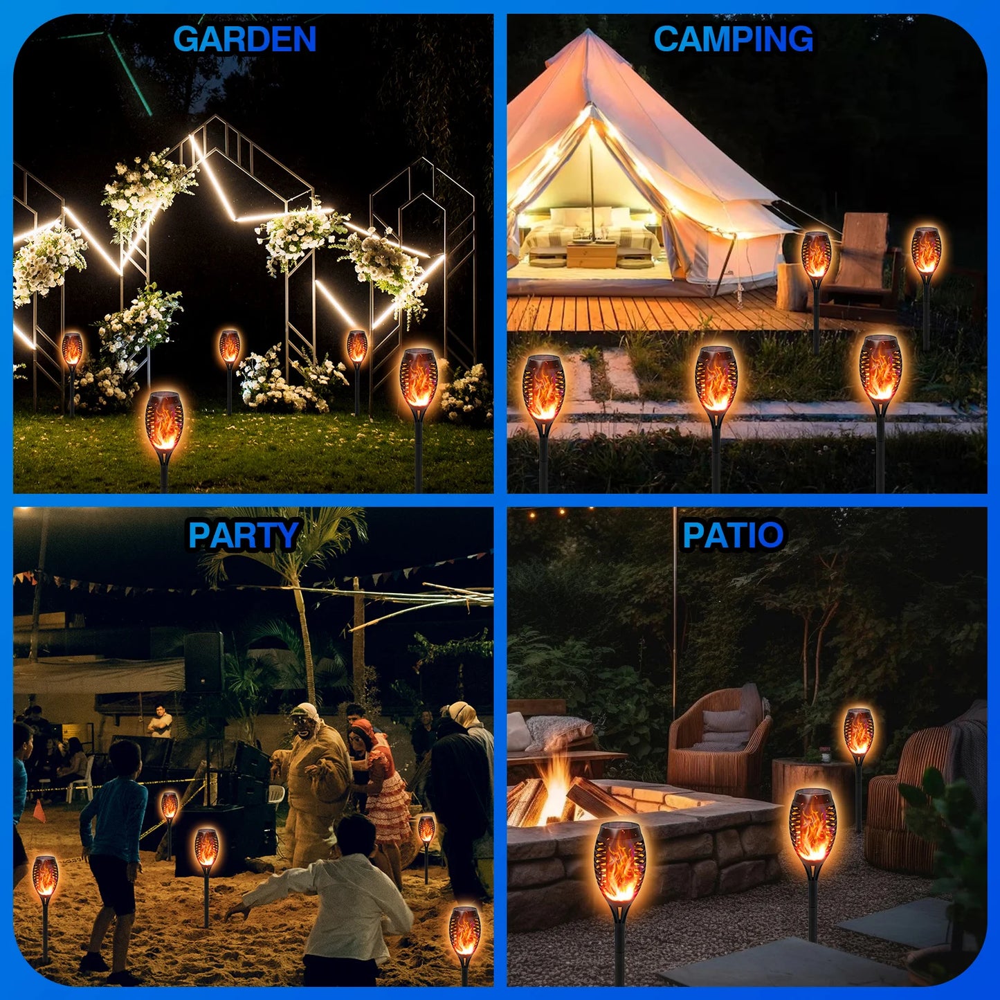 Solar Torch Lights With Flickering Flame LED Waterproof Garden Path