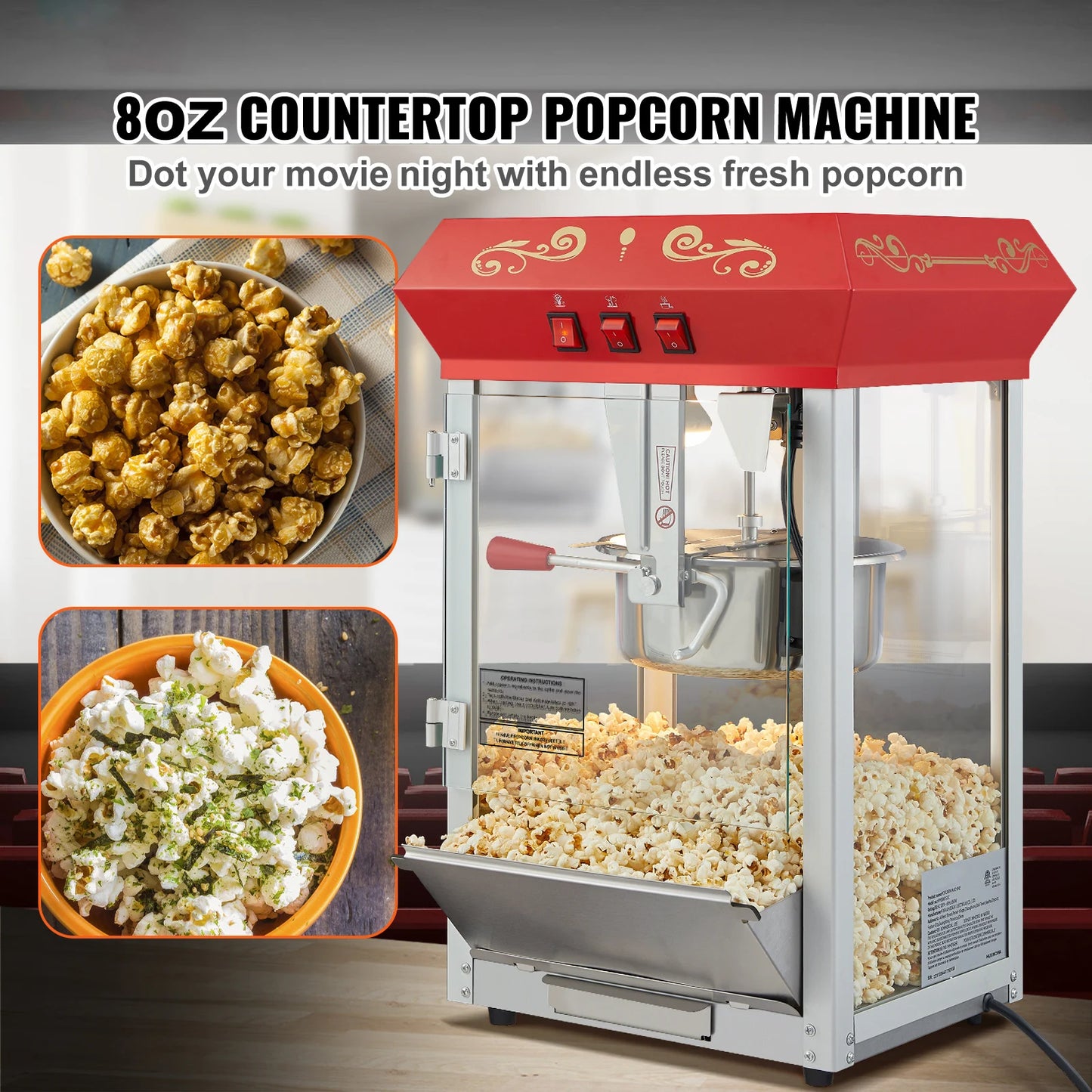 SucceBuy Electric Popcorn Maker Stainless Steel Commercial Popper Machine