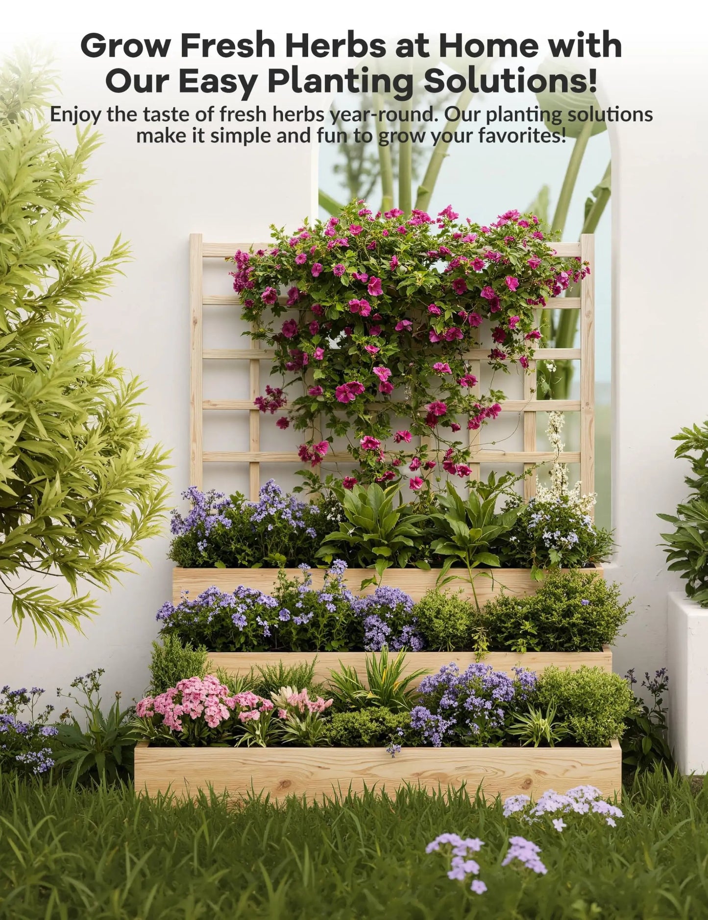 HiMISS 3 Tier Elevated Garden Bed With Trellis For Vegetables