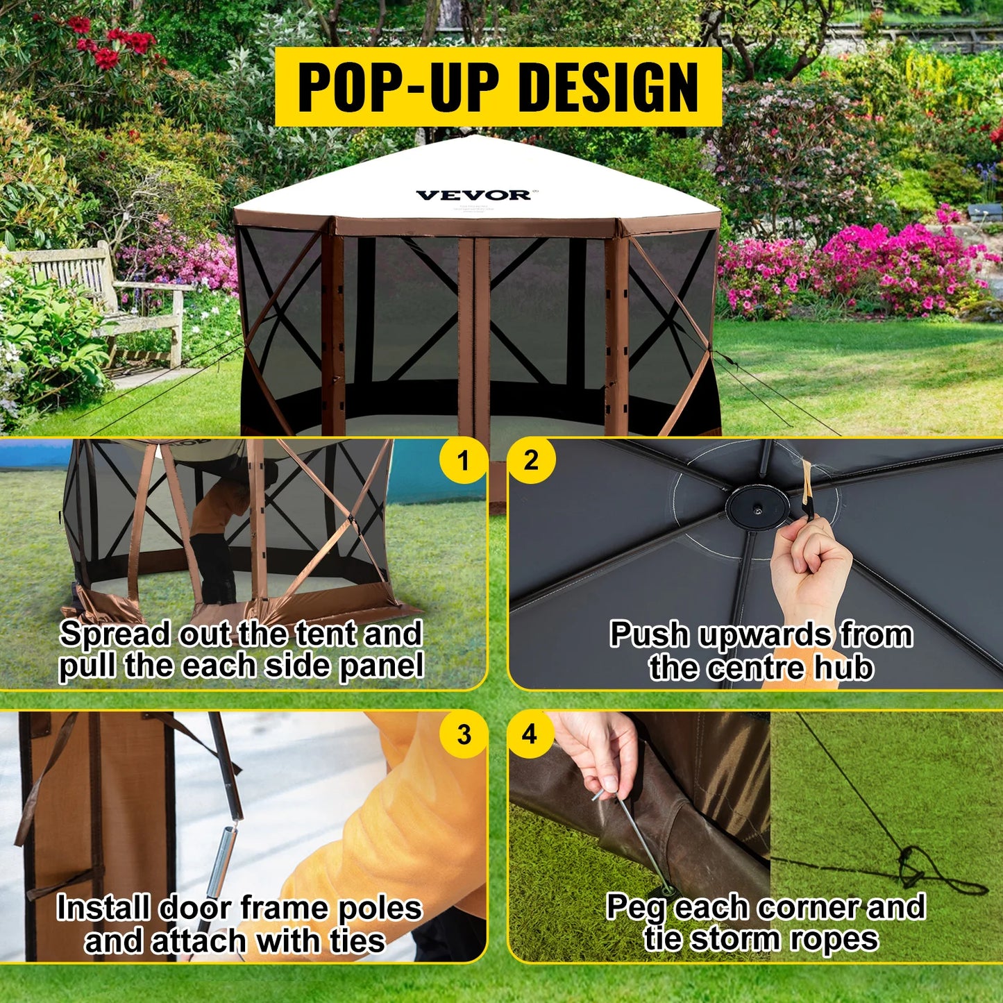 SucceBuy Pop Up Camping Gazebo Canopy Shelter Six Sided