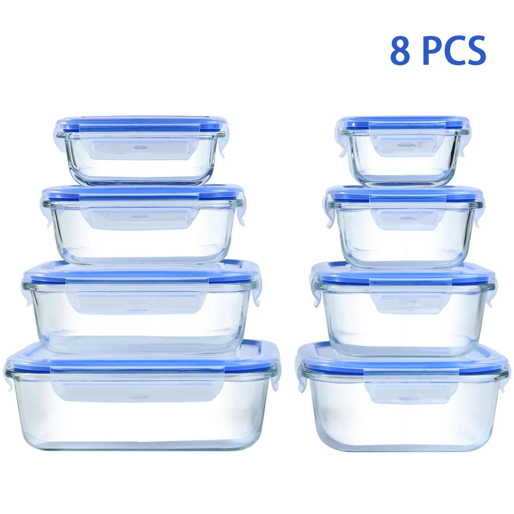 Glass Food Storage Containers Set 8 Pieces Leakproof Airtight Microwave Safe