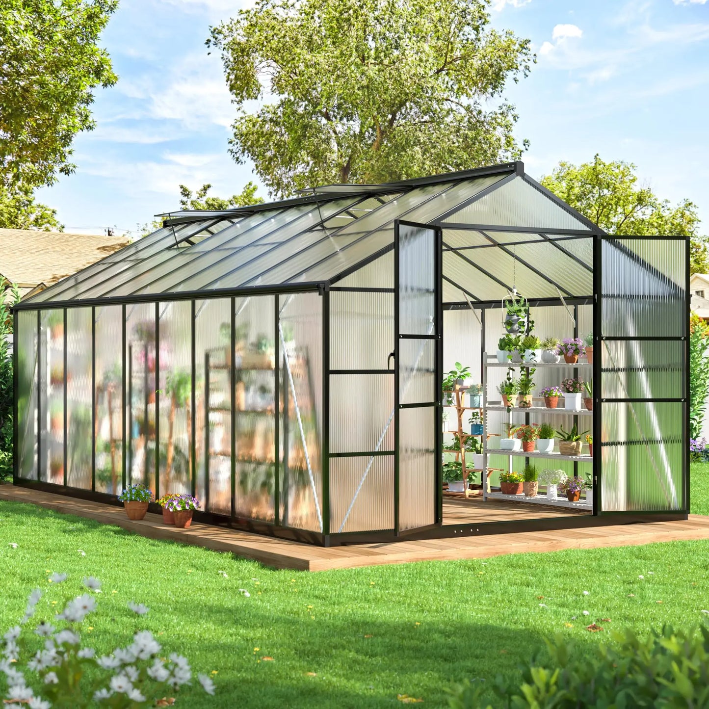 VIWAT Polycarbonate Greenhouse With Aluminum Frame UV Protected