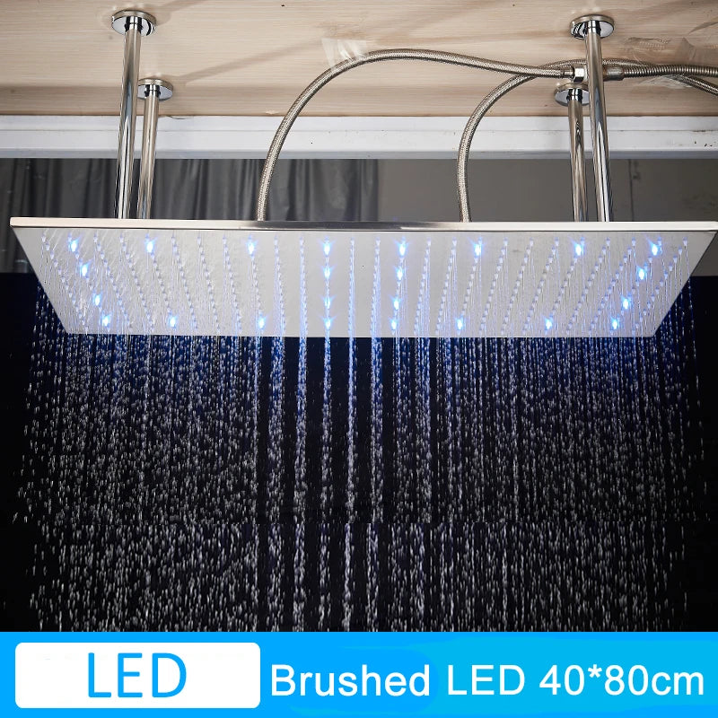 Luxury Brushed Nickel/Chrome/Black LED 16inch Rainfall Shower Head Stainless Steel Square Color Changing Lights Showerhead