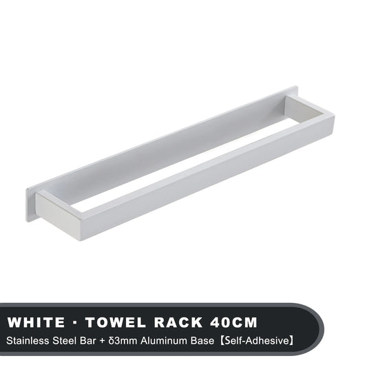 Black Stainless Steel Towel Holder No Drill Wall Shower Towel Shelf Kitchen Towel Hanger Rail Bathroom Towel Rack Self Adhesive
