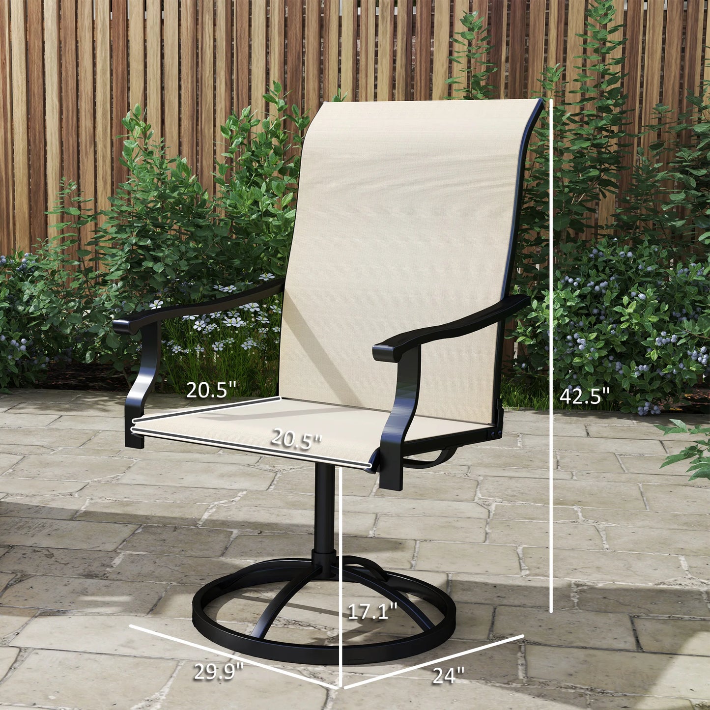 Patio Swivel Chairs Set of 2, High Back Patio Dining Chairs, Beige