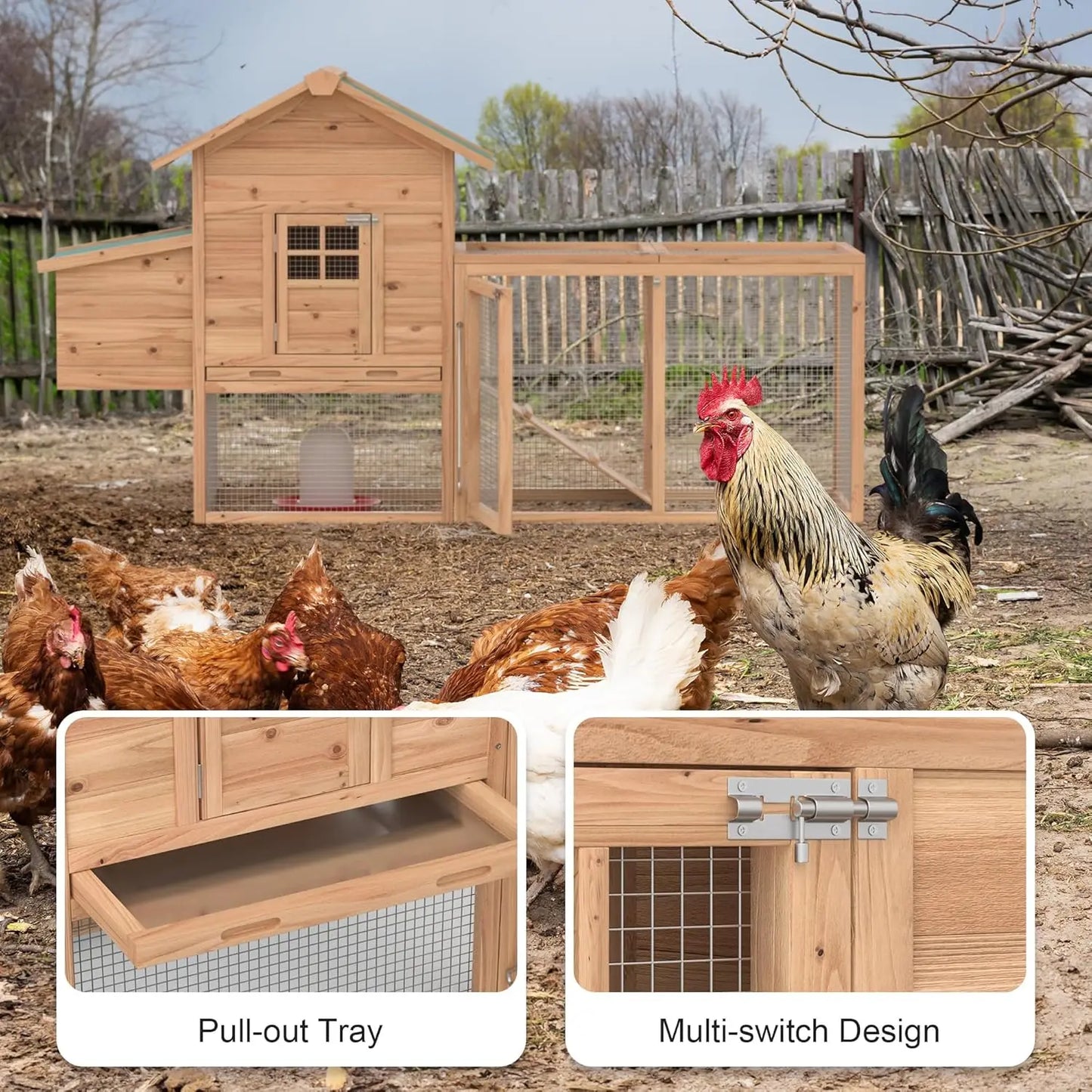 Outdoor Chicken Coop For 2 To 4 Chickens Wooden Hen House With Ramp