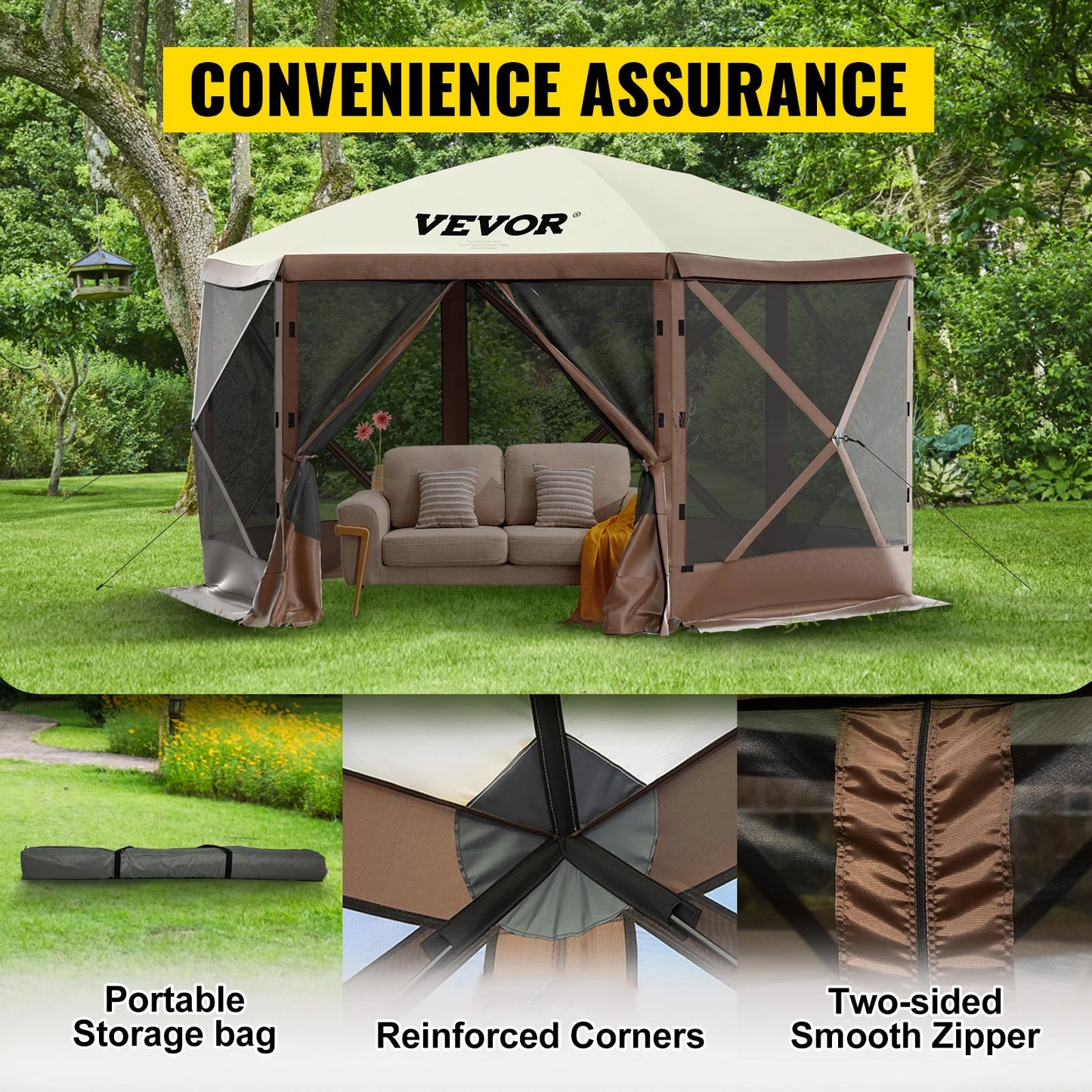 SucceBuy Pop Up Camping Gazebo Canopy Shelter Six Sided