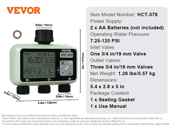 SucceBuy Water Timer With 3 Outlets And Independent Watering Zones