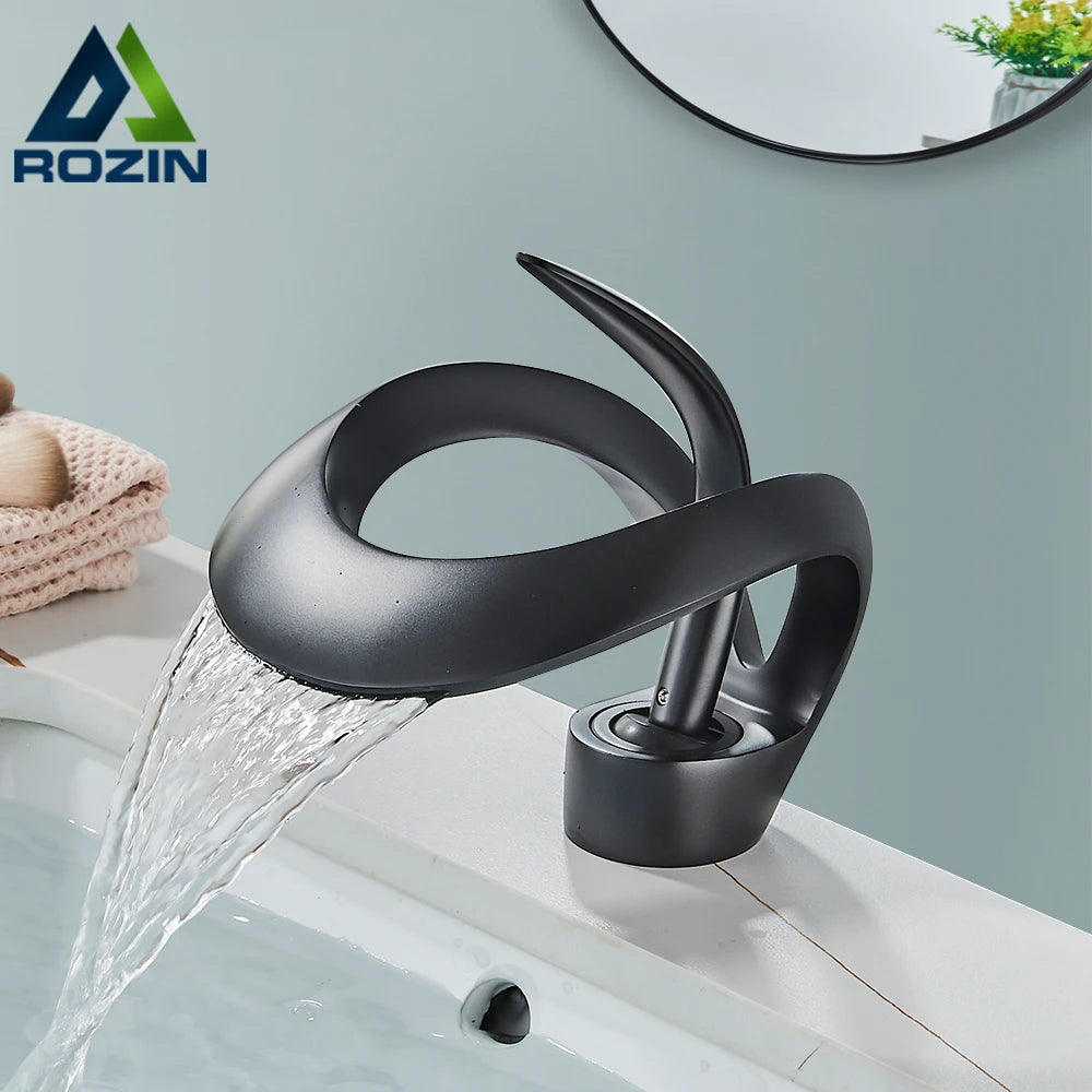 Rozin Luxury Basin Faucet Waterfall Deck Mount Mixer