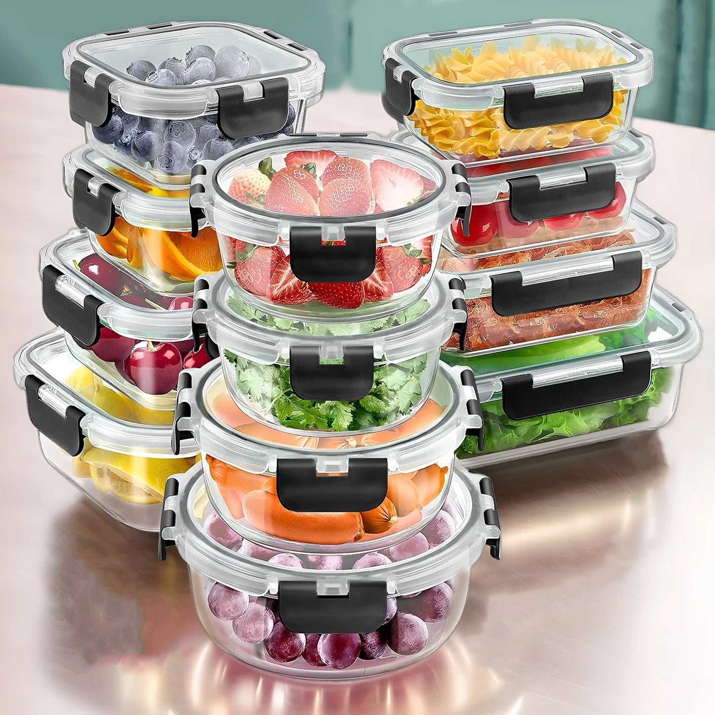 Glass Lunch Box Set, 12 Piece Airtight Food Storage Containers BPA Free