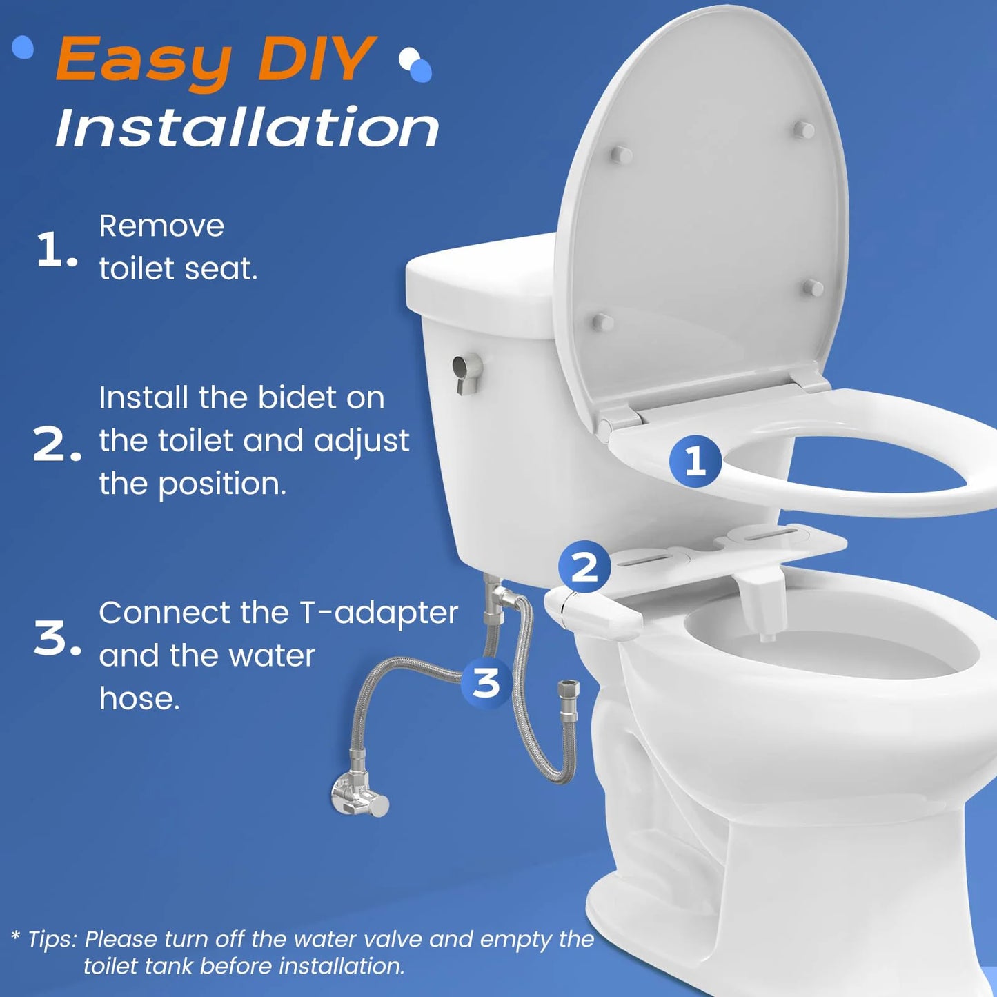 Ultra-Slim Bidet Attachment With Dual Nozzles For Toilet Self-Cleaning