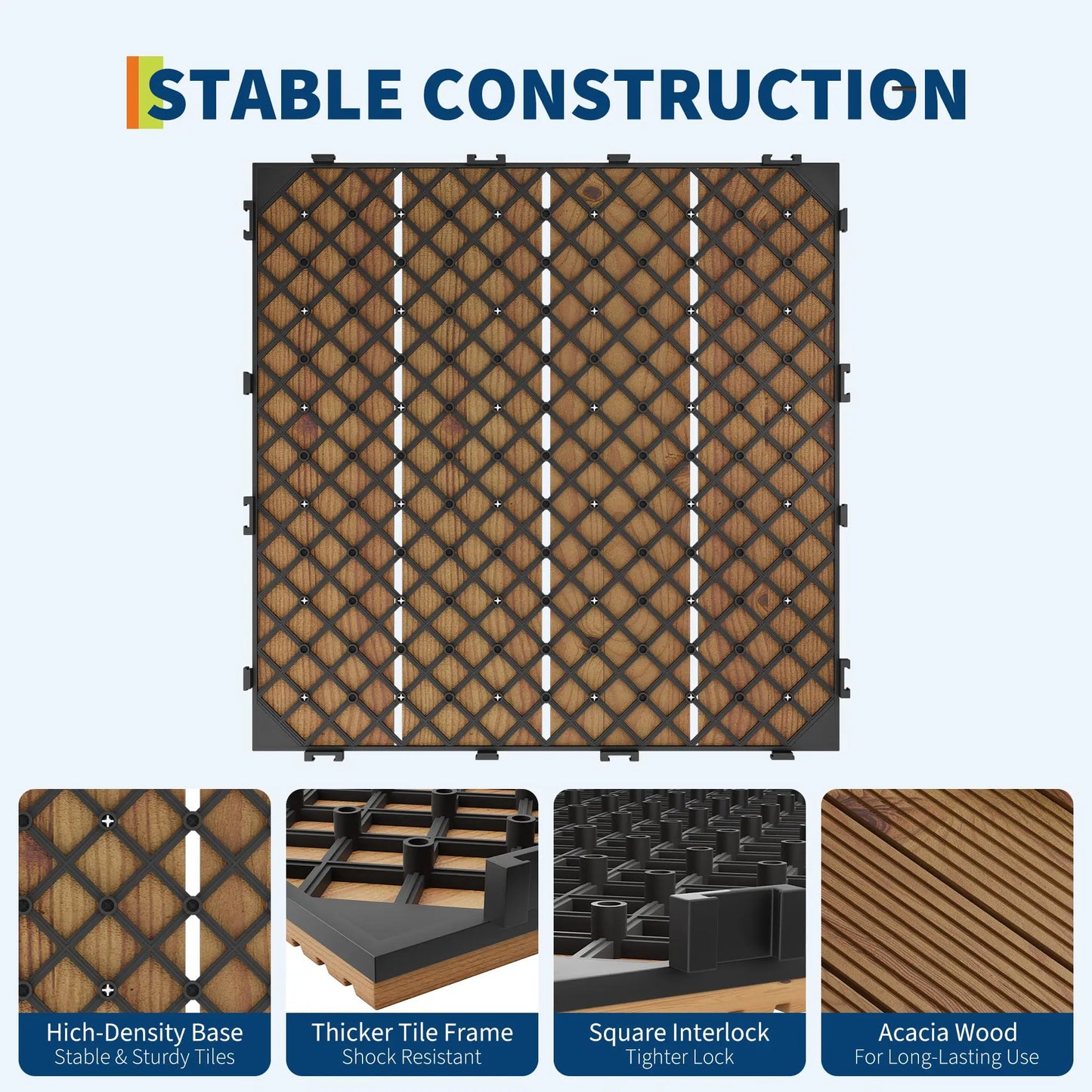 HiMISS Wood Deck Tiles Interlocking Patio Flooring Non-Slip Water-Resistant