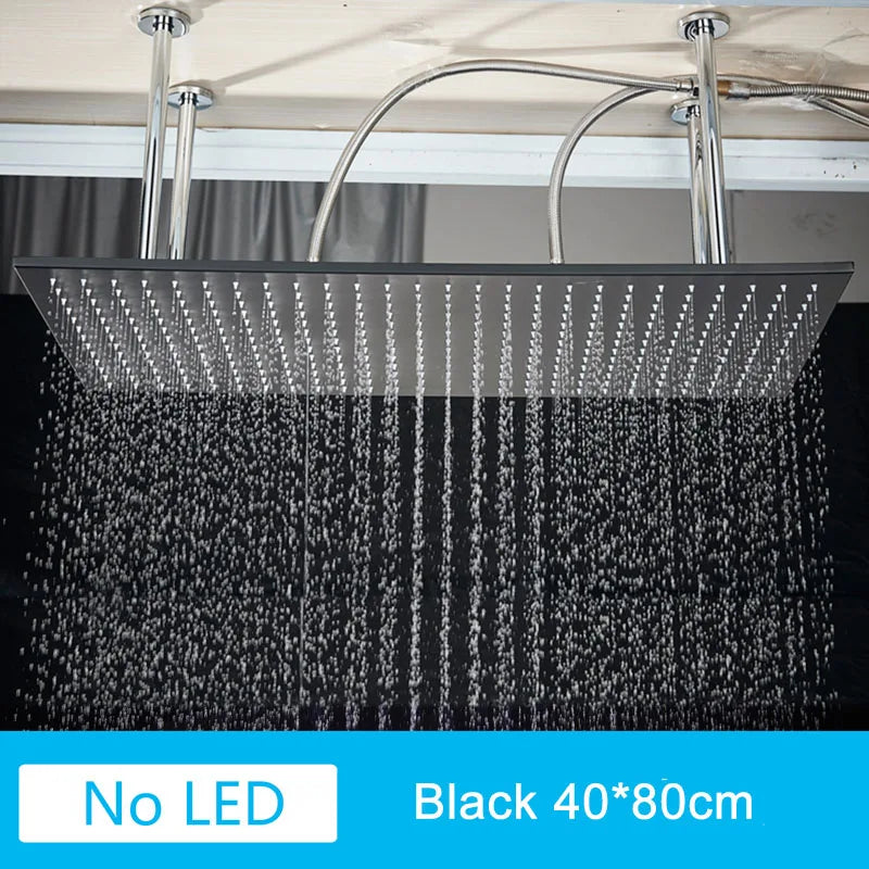 Luxury Brushed Nickel/Chrome/Black LED 16inch Rainfall Shower Head Stainless Steel Square Color Changing Lights Showerhead