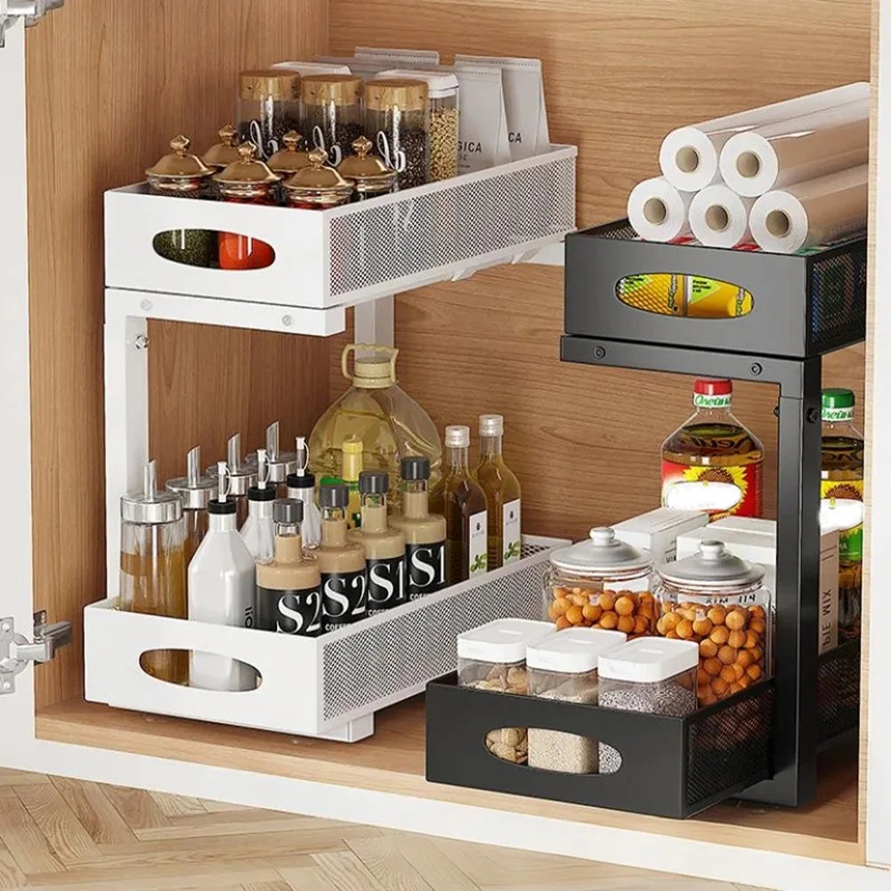 HiMISS 2 Tier Under Sink Organizer With Pull Out Drawer