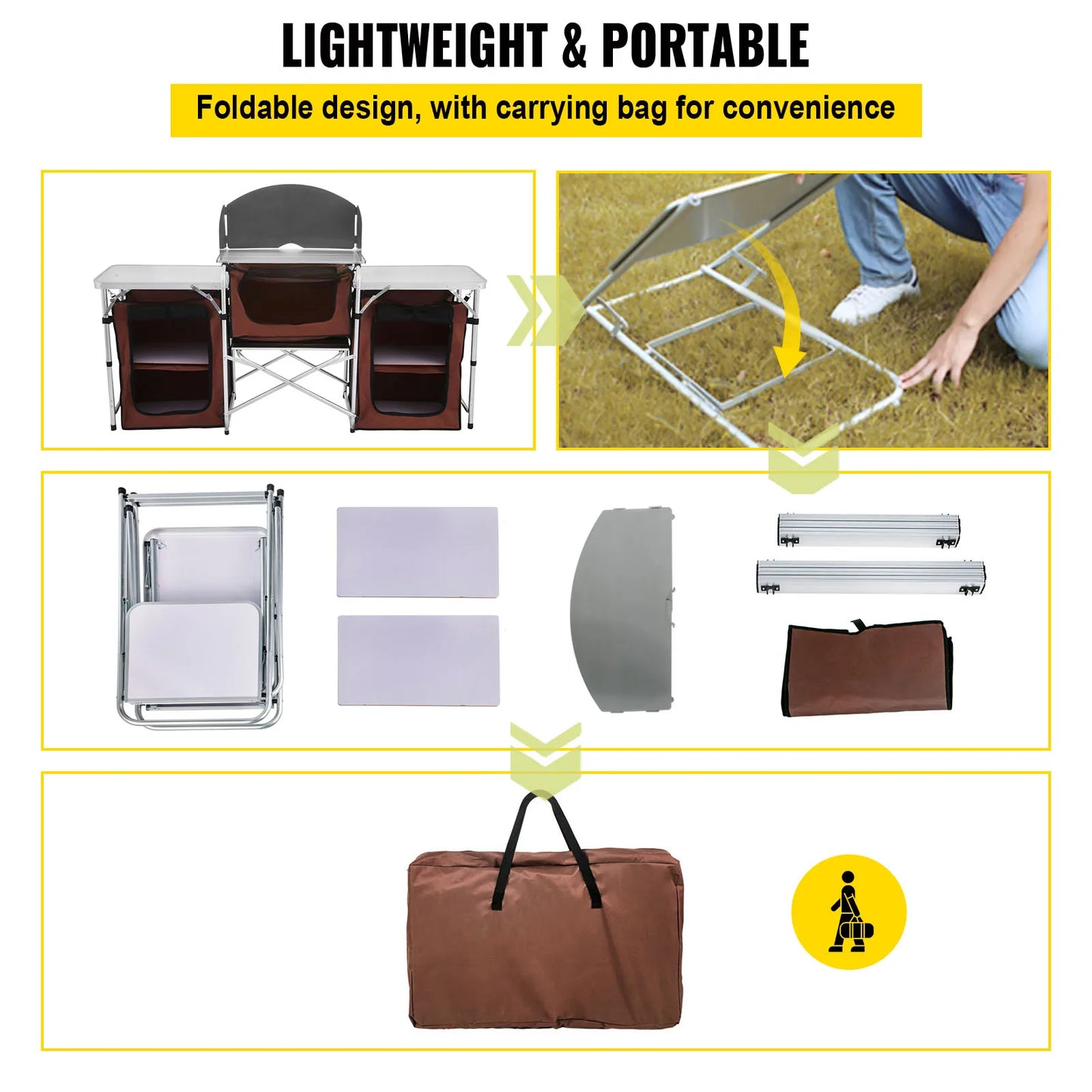 Succebuy Foldable Camping Kitchen Table Cabinet With X Shaped Aluminum Bracket