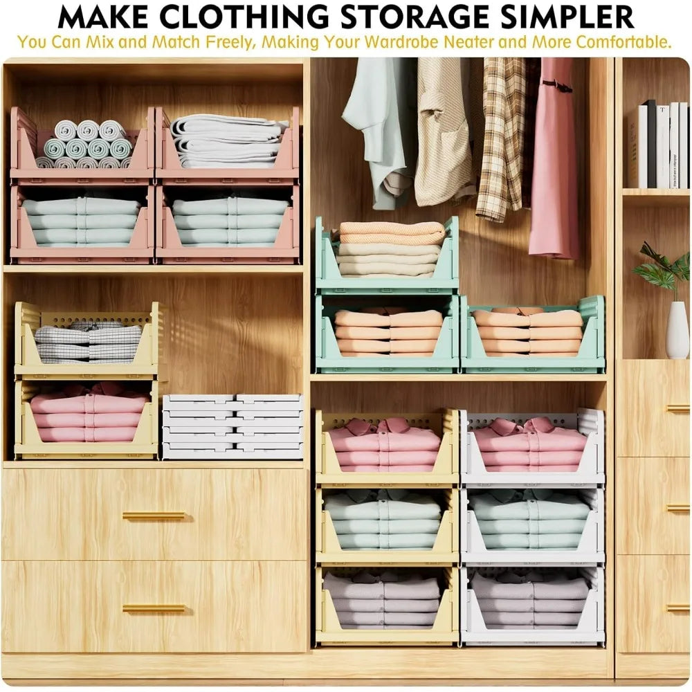 SNSLXH 5 Pack Stackable Closet Storage Basket Multifunctional & Foldable Closet Organizer for Bathroom Kitchen Laundry Room
