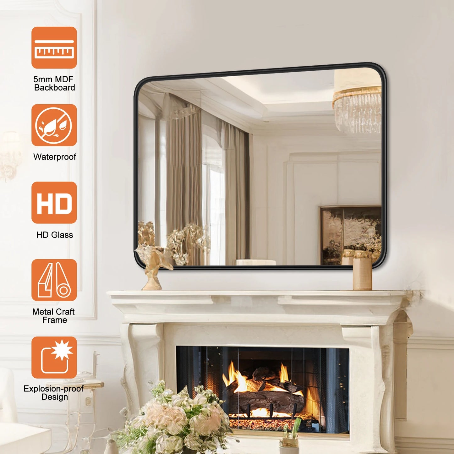 JHK Matte Metal Framed Bathroom Mirror For Wall Or Vanity