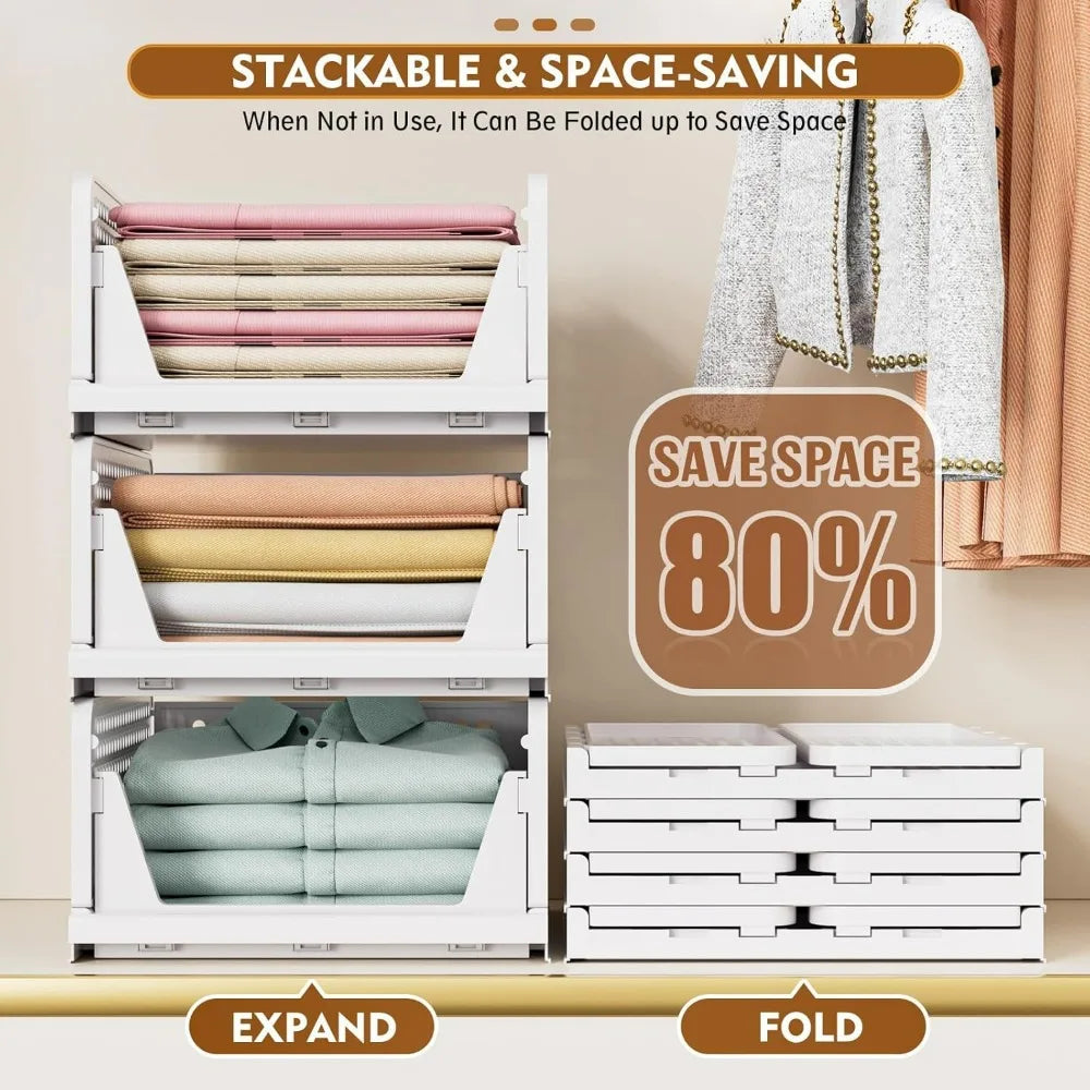 SNSLXH 5 Pack Stackable Closet Storage Basket Multifunctional & Foldable Closet Organizer for Bathroom Kitchen Laundry Room