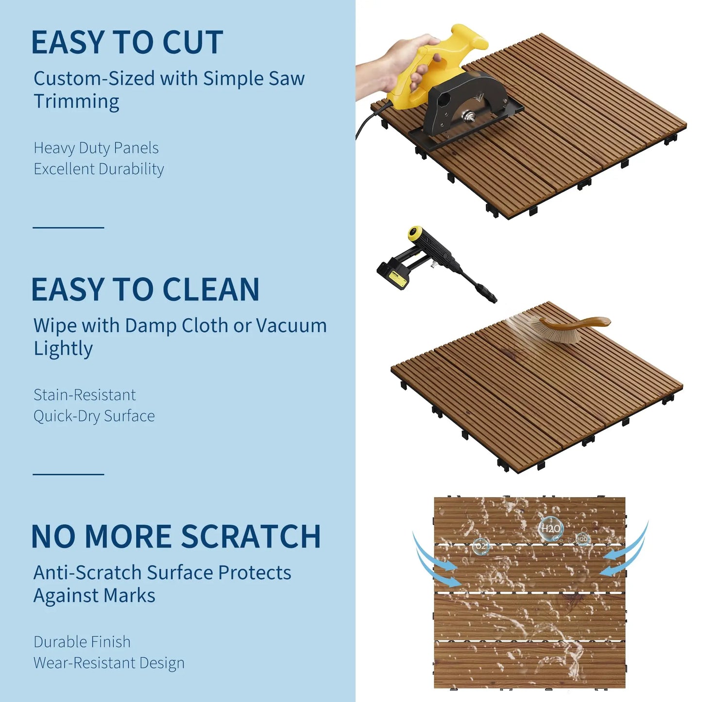 HiMISS Wood Deck Tiles Interlocking Patio Flooring Non-Slip Water-Resistant