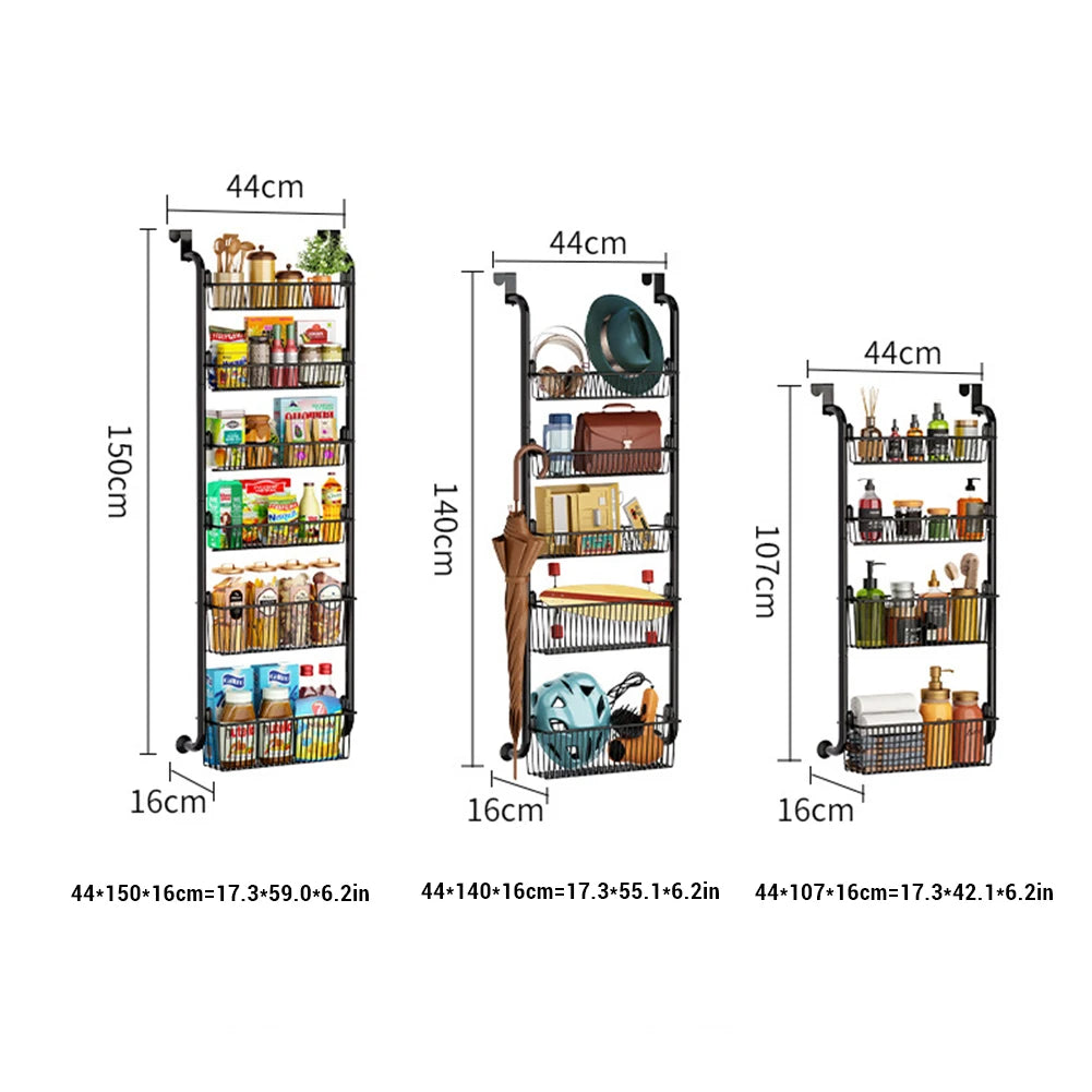 Over The Door Organizer, Metal Behind Door Hanging Storage Organizer Shelf With Adjustable Basket, Organizer For Kitchen