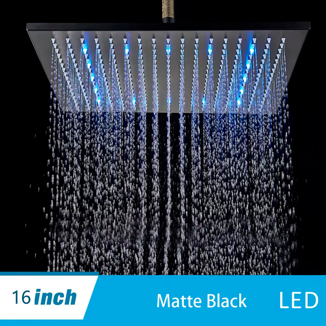 Suguword Ultra-thin LED Rainfall Bathroom Shower Head without Shower Arm 3 Colors Changing with Temp Water Saving