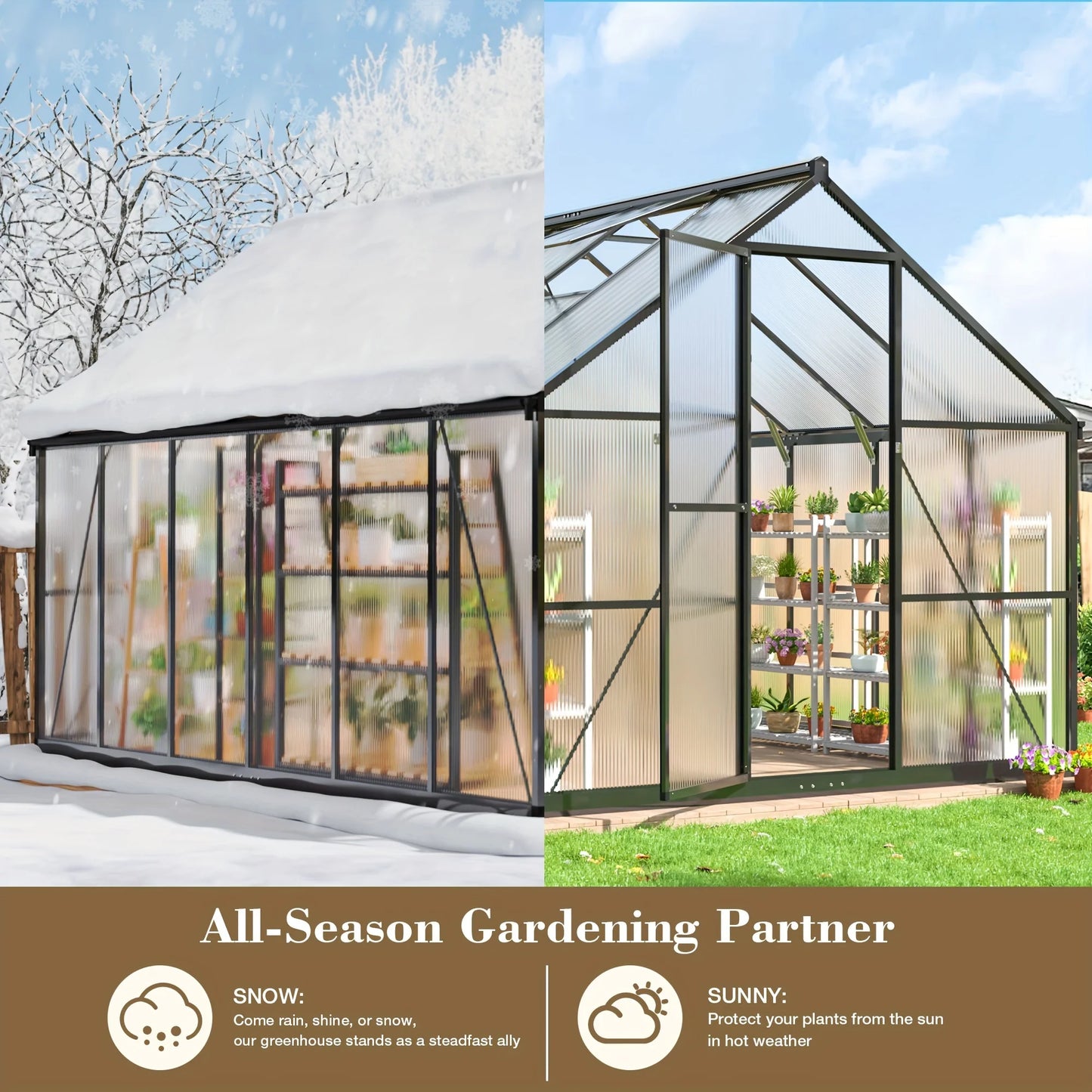 VIWAT Polycarbonate Greenhouse With Aluminum Frame UV Protected