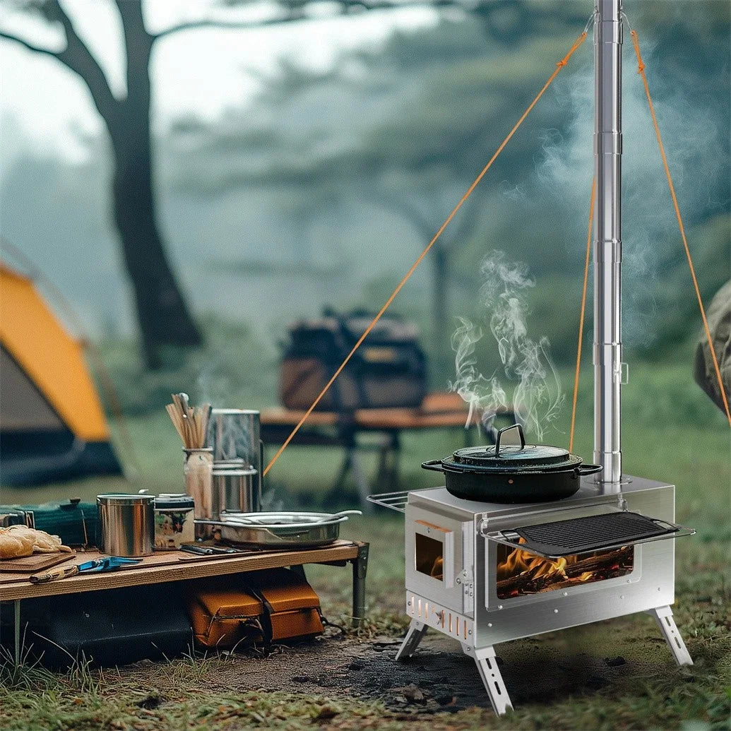 Unho Wood Burning Portable Tent Stove With Stainless Chimney Pipes