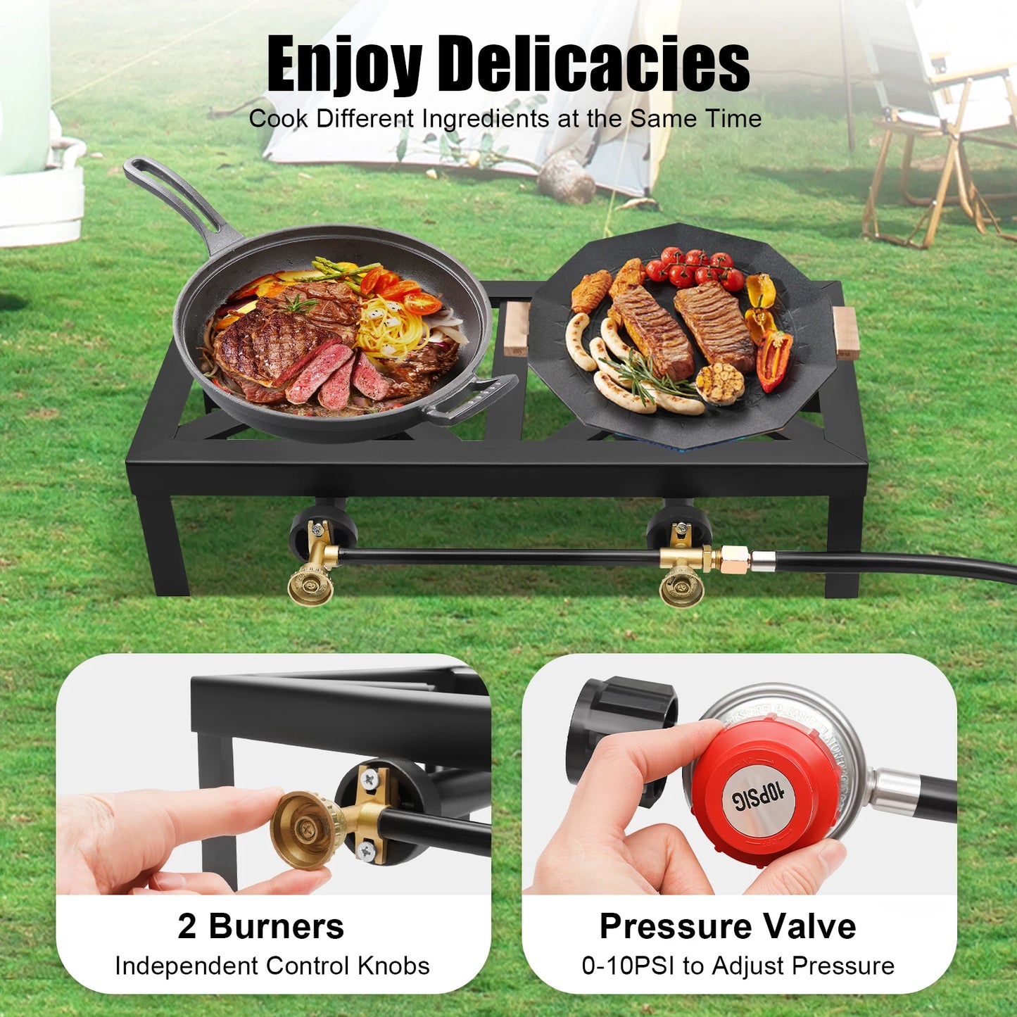 Portable 8000W Outdoor Double Burner Gas Stove With Regulator