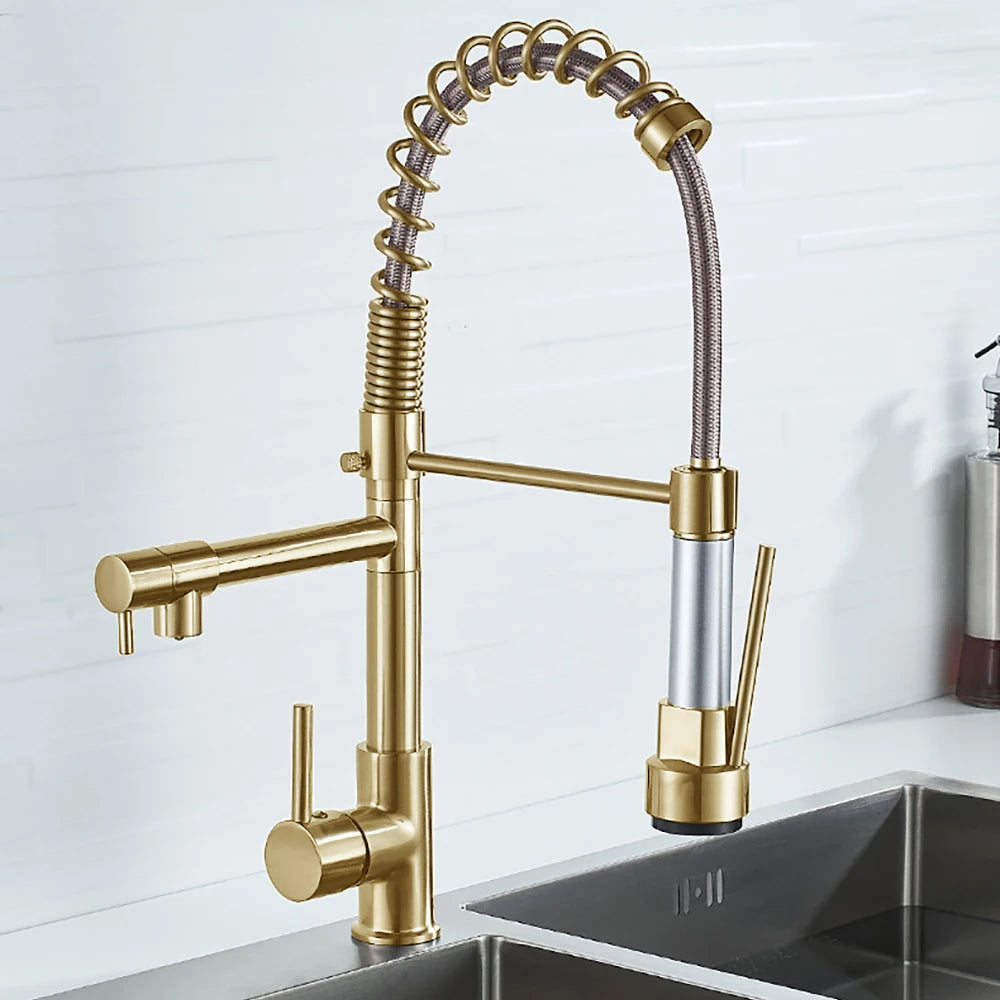 DQOK Dual-Handle Pull-Down Kitchen Faucet Deck Mounted