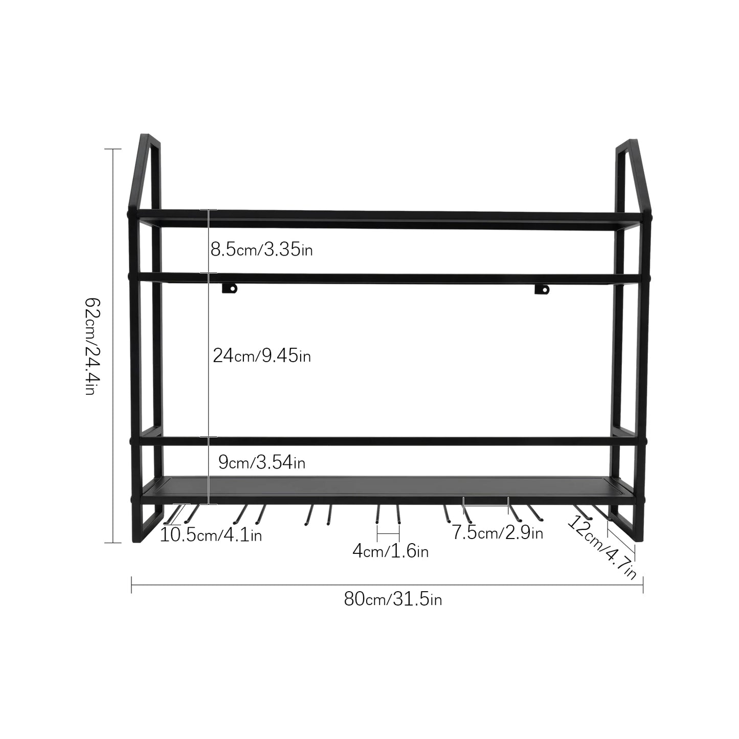 Wall Mounted Wine Rack with Glass Holder Two Tier Metal