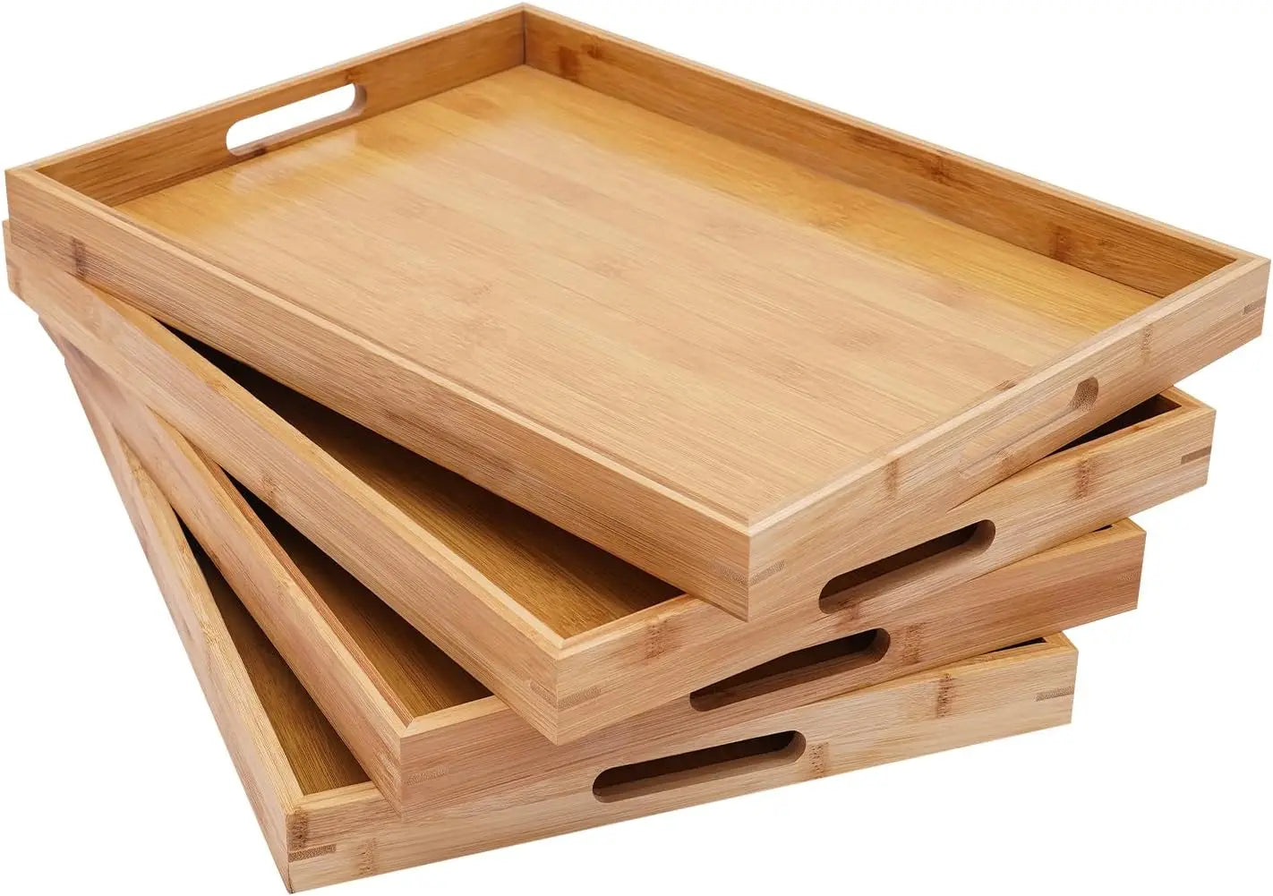 4 Pcs Large Bamboo Serving Tray Rectangular Wooden Breakfast Tray Dinner Tray Decorative for Lap & Couch 18 X 13 X 1.4in