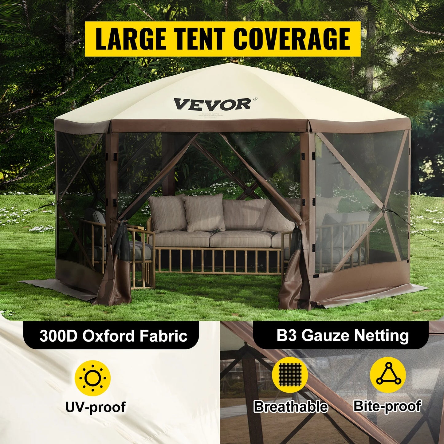 SucceBuy Pop Up Camping Gazebo Canopy Shelter Six Sided