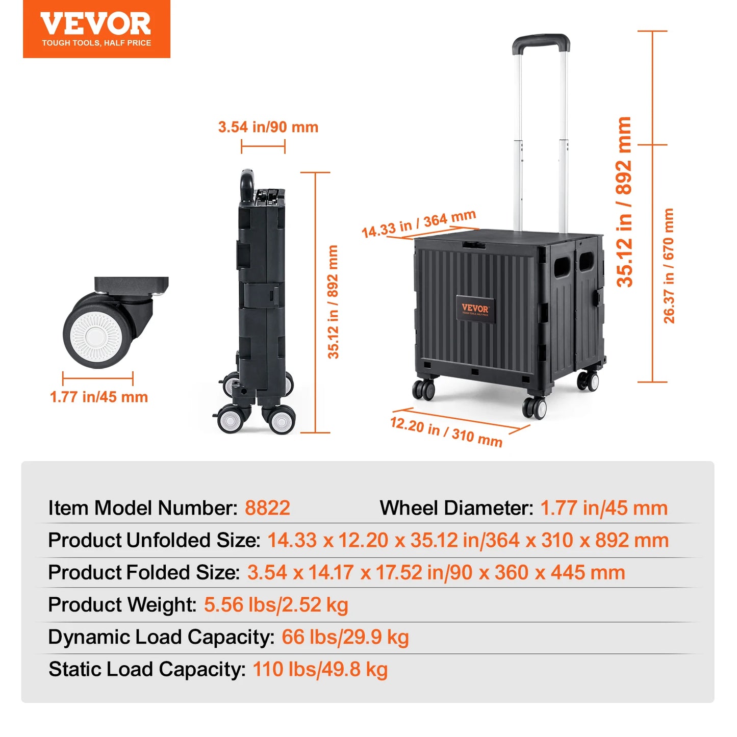 Foldable Utility Shopping Cart With Telescope Handle Wheels