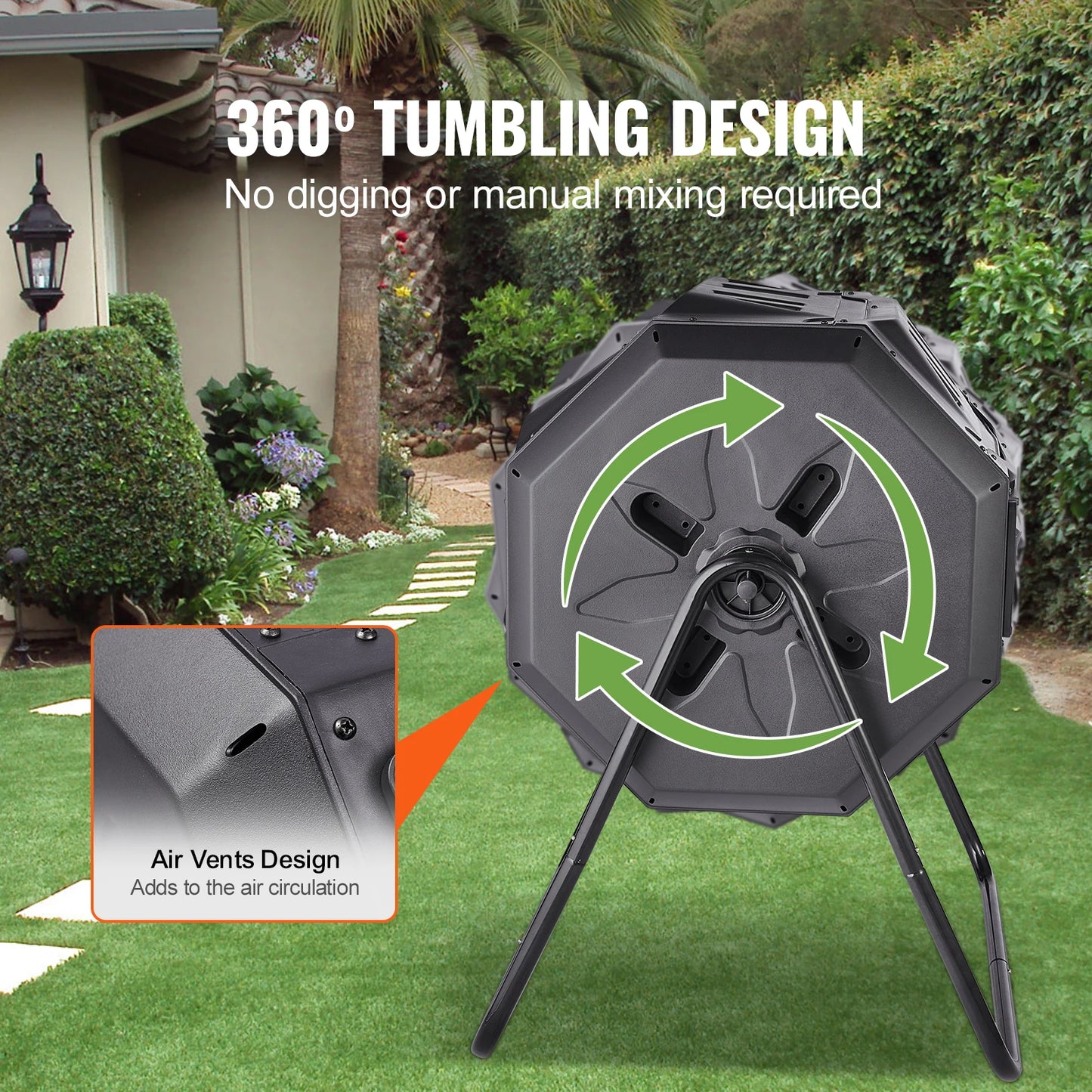 Dual Chamber Compost Tumbler Bin BPA Free Garden Outdoor