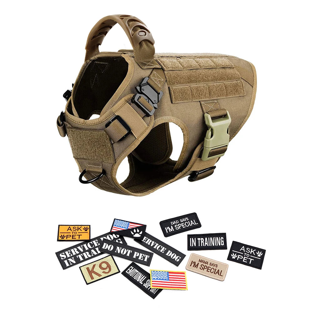 PETRAVEL Military Dog Harness Vest Set With Leash Patches