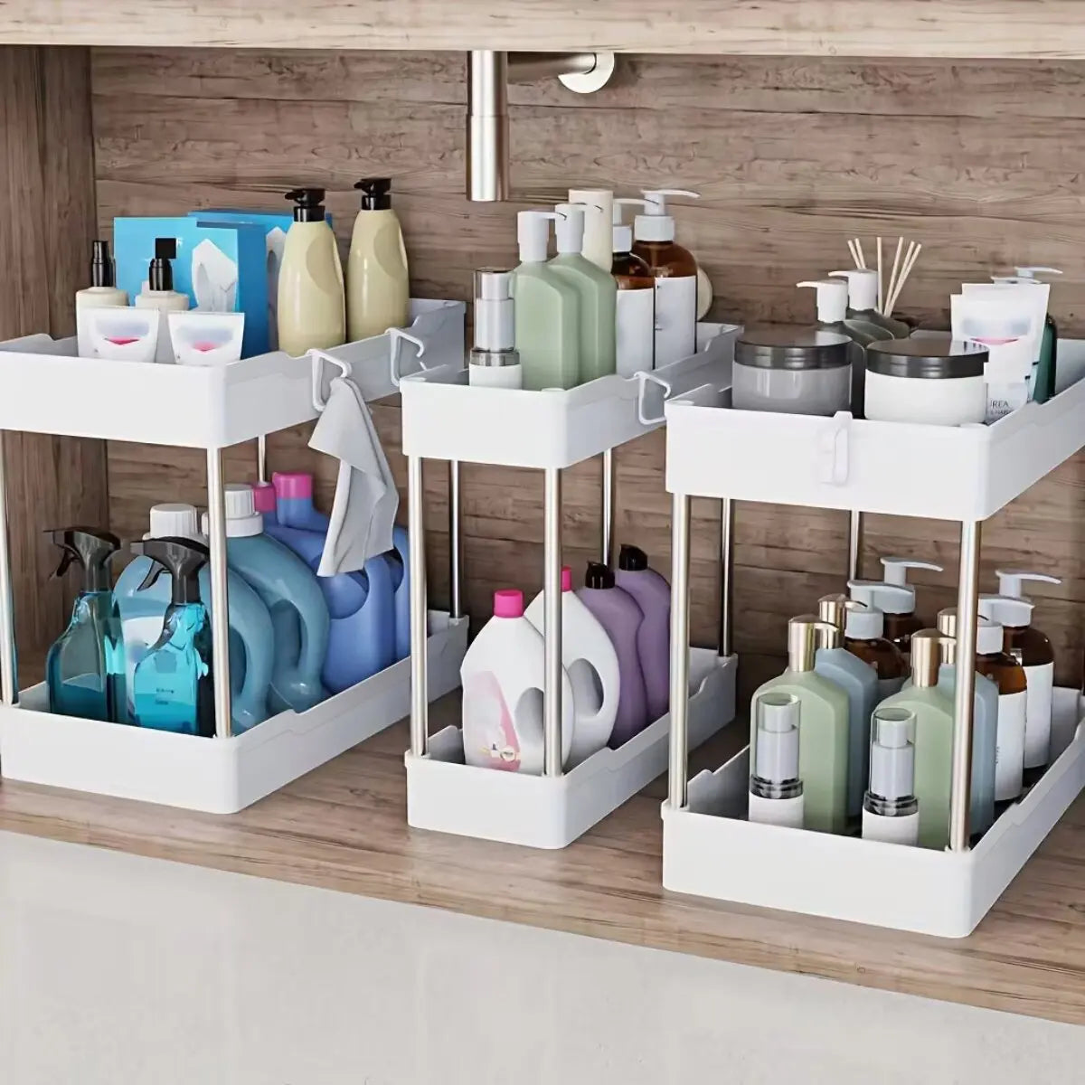Under Sink Organizer Set, 3-Tier Storage Racks For Bathroom