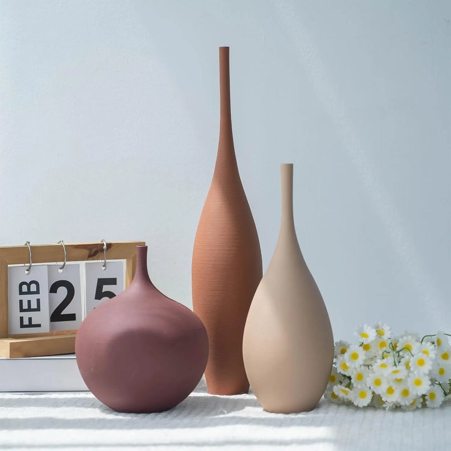 Set Of 3 Modern Ceramic Vases For Farmhouse Centerpieces