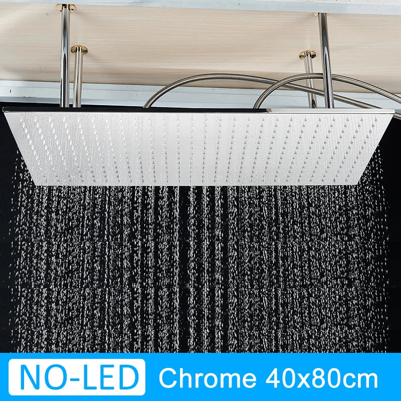 Luxury Brushed Nickel/Chrome/Black LED 16inch Rainfall Shower Head Stainless Steel Square Color Changing Lights Showerhead