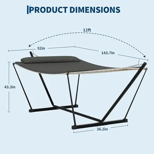 Double Outdoor Hammock For Two With Cushion And Foldable Steel Stand – Portable Heavy Duty For Garden, Patio, Beach, Backyard